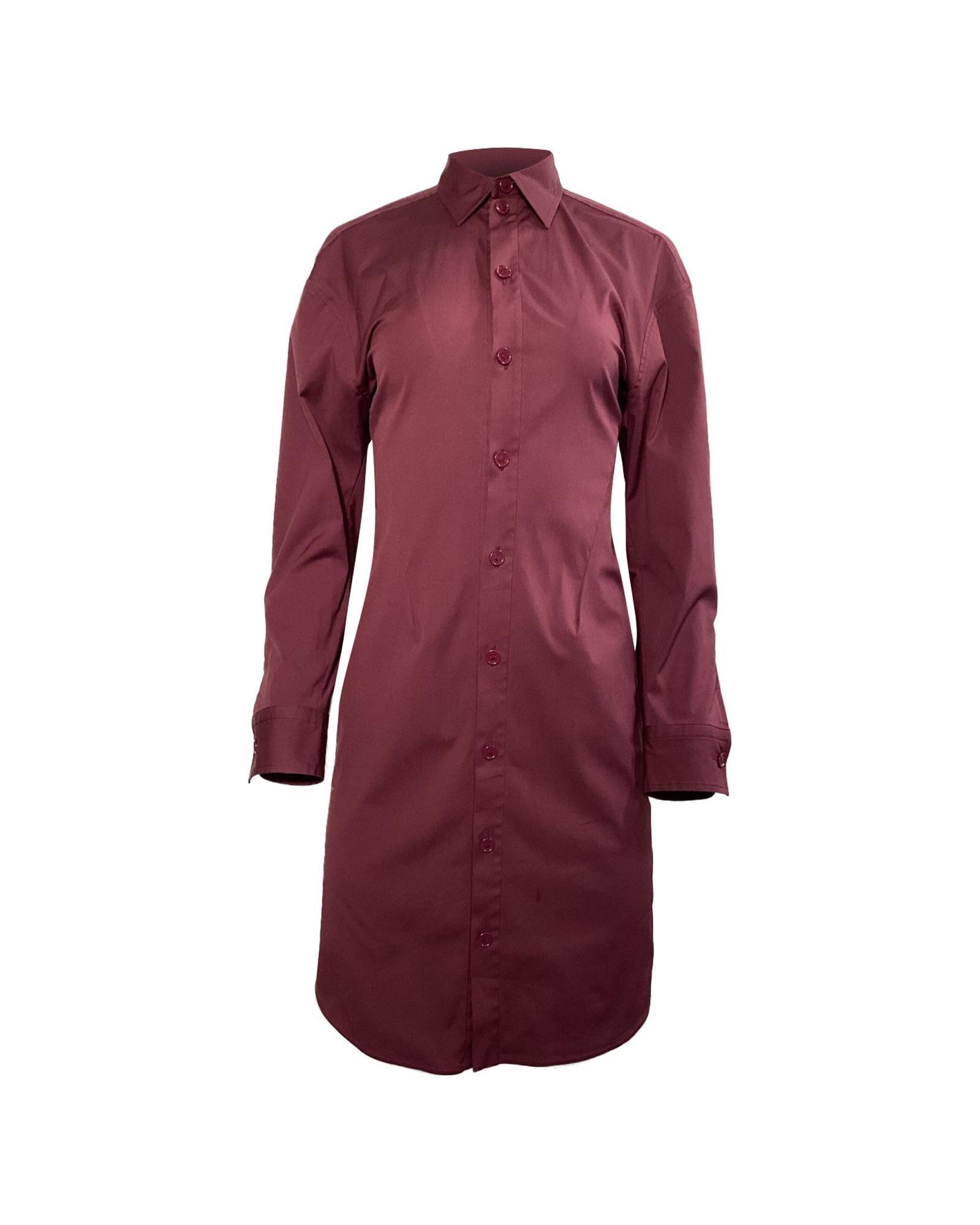 Preloved Shirt Dress Long Sleeves Wo - Red | Burgundy Midi by BOTTEGA VENETA