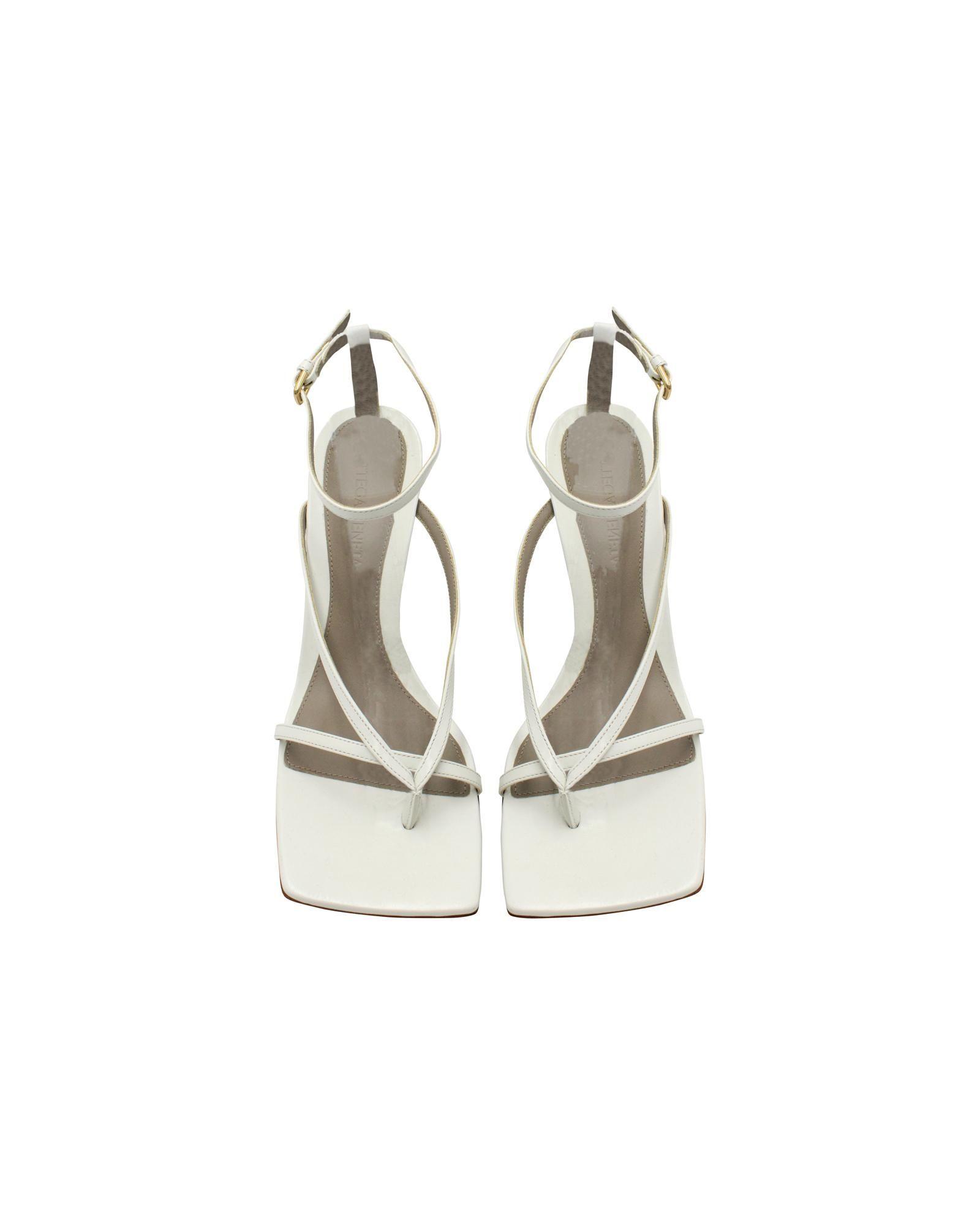 Preloved Stretch Sandals Square Toe Leather Wo - White by BOTTEGA VENETA