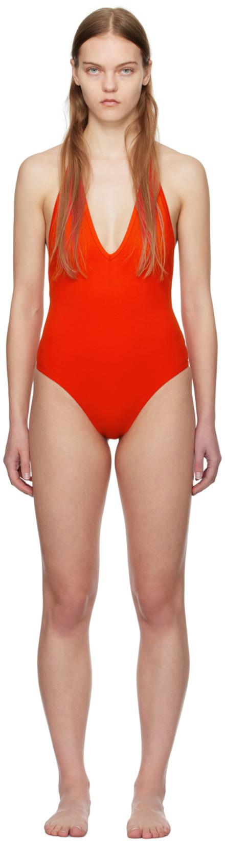 Red Halter Neck Swimsuit by BOTTEGA VENETA
