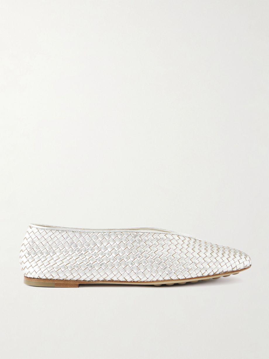 Rosa metallic intrecciato leather ballet flats by BOTTEGA VENETA