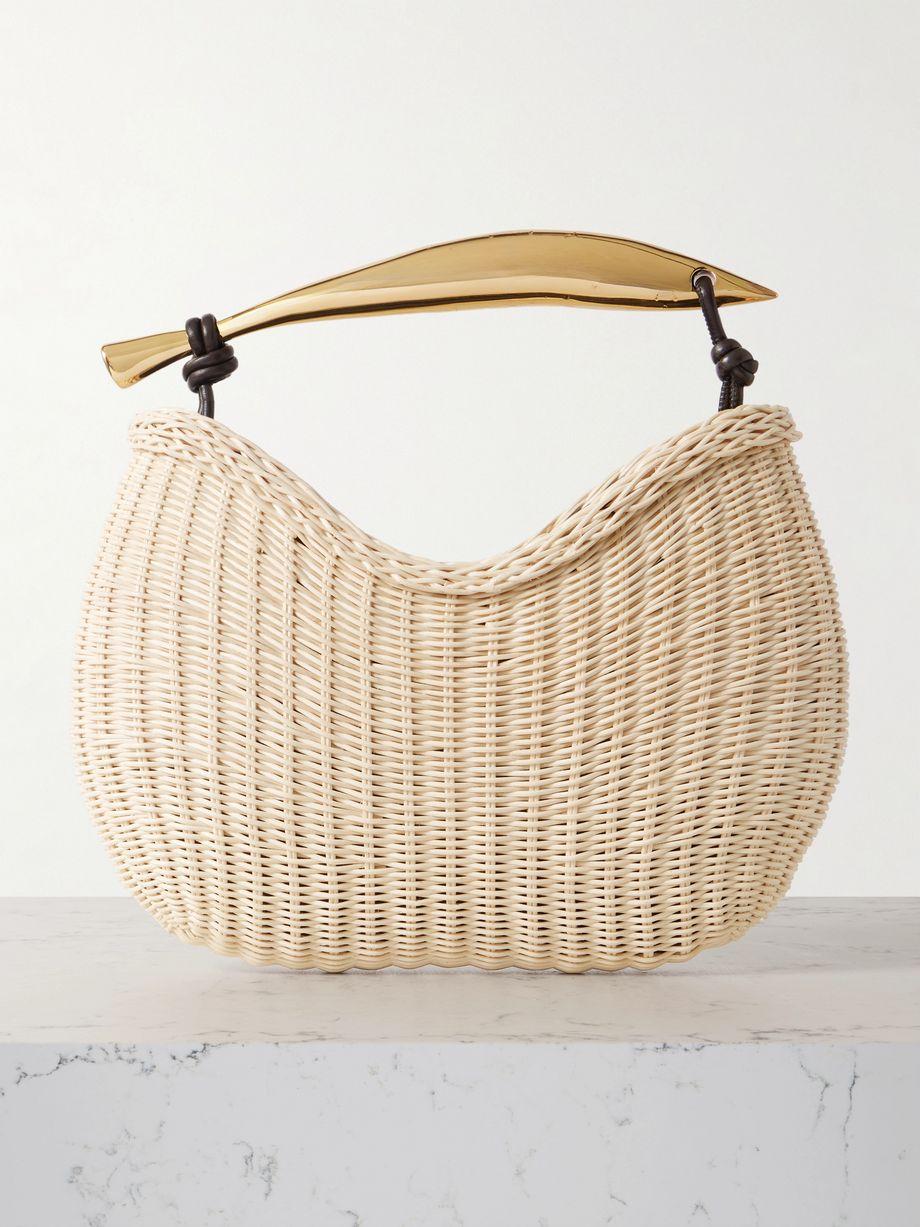 Sardine small leather-trimmed raffia tote by BOTTEGA VENETA