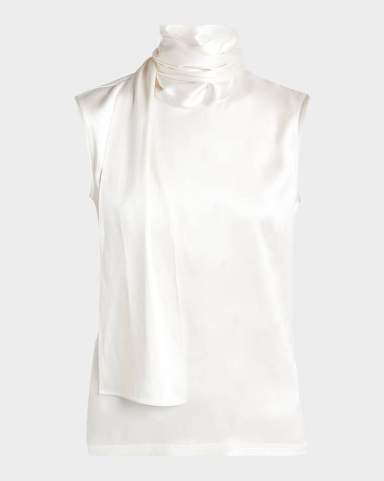 Scarf-Neck Satin Sleeveless Top by BOTTEGA VENETA