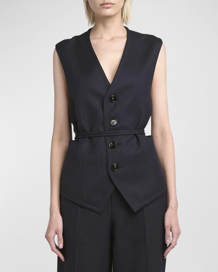 Subtle Striped Wool Gilet with Tie Waist by BOTTEGA VENETA