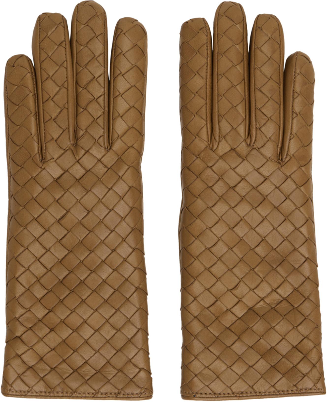 Tan Intrecciato Leather Gloves by BOTTEGA VENETA
