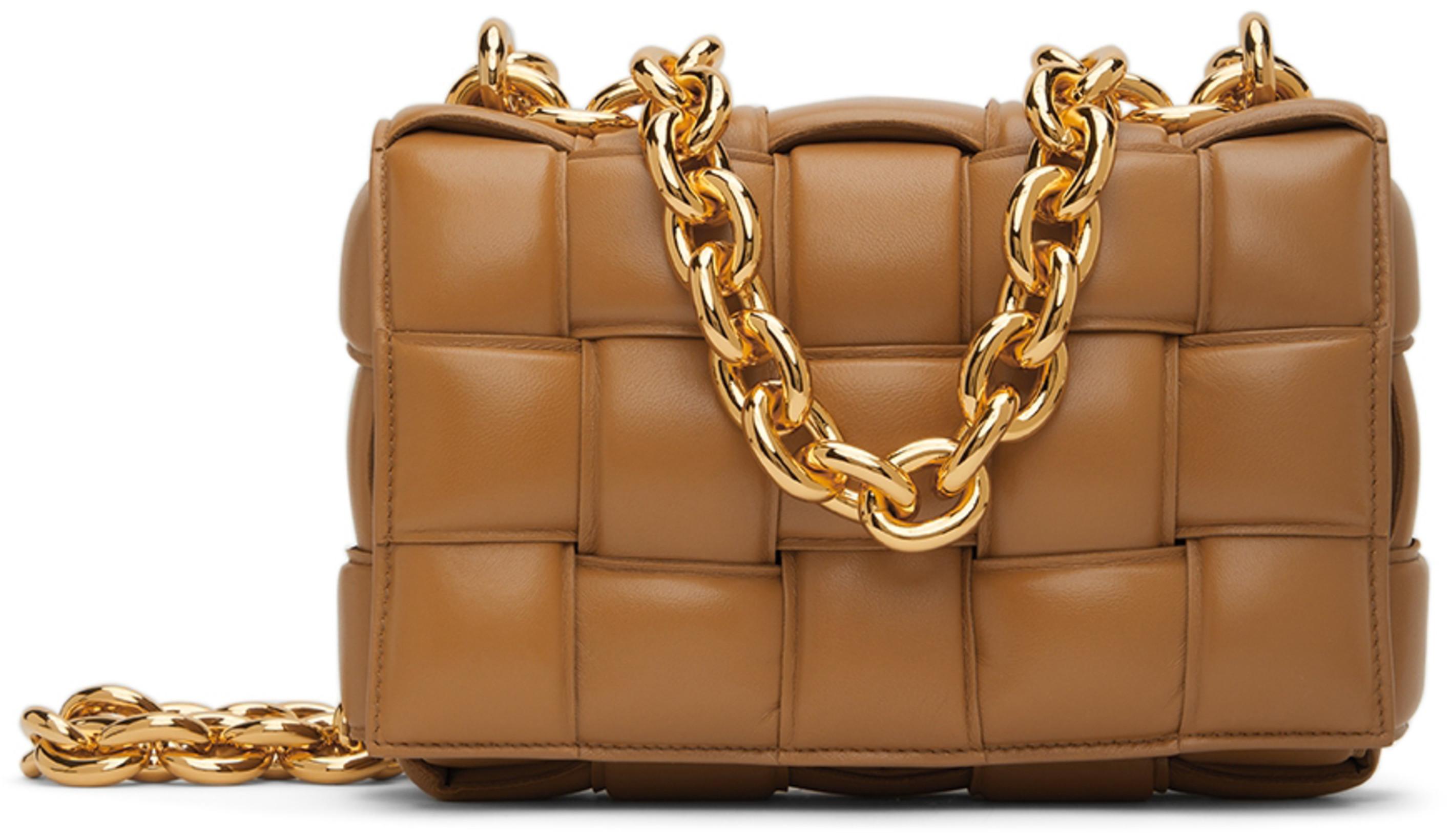 Tan Padded Chain Cassette Bag by BOTTEGA VENETA