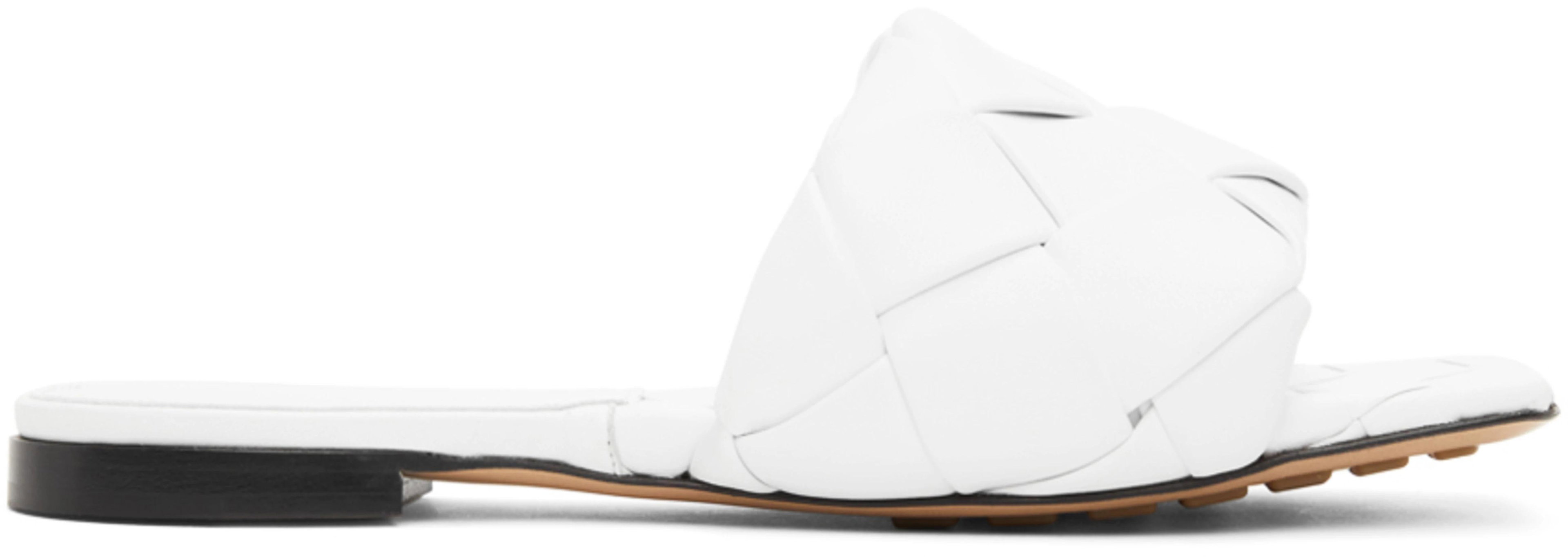 White Intrecciato Lido Flat Sandals by BOTTEGA VENETA