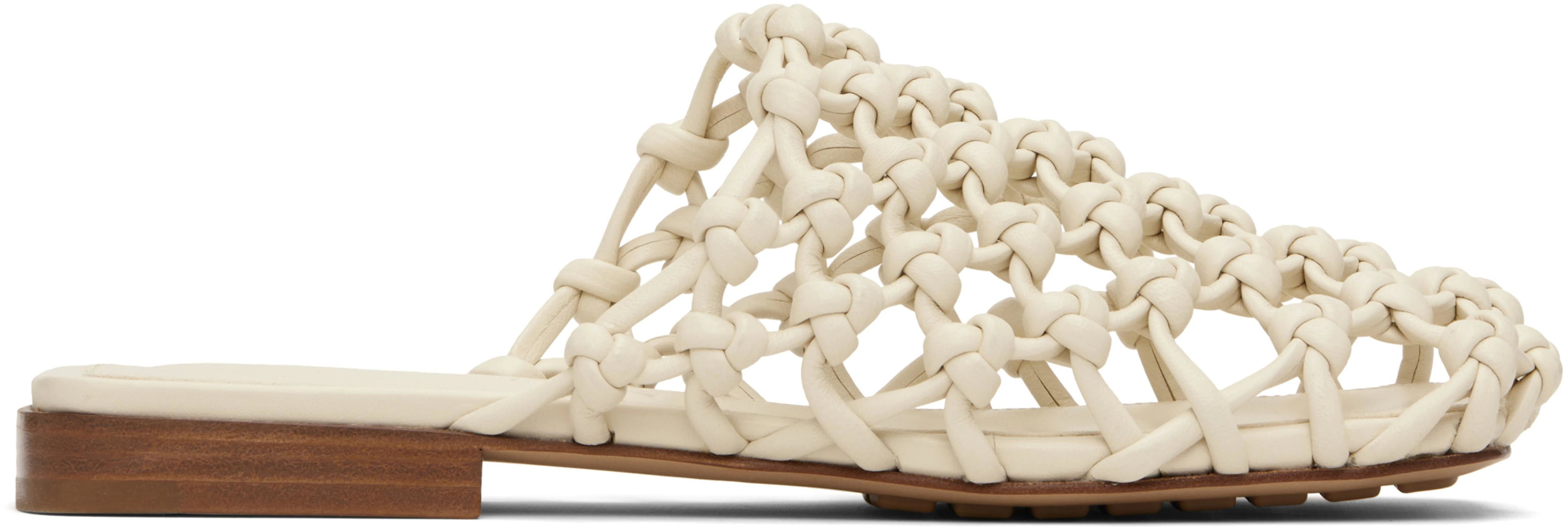 White Supple Lambskin Flat Sandals by BOTTEGA VENETA