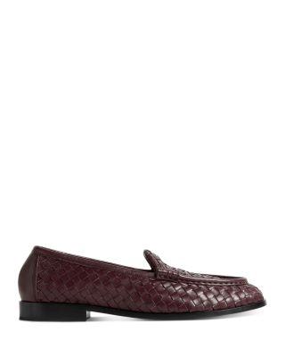 Women's Silenzio Brown Woven Leather Loafers by BOTTEGA VENETA