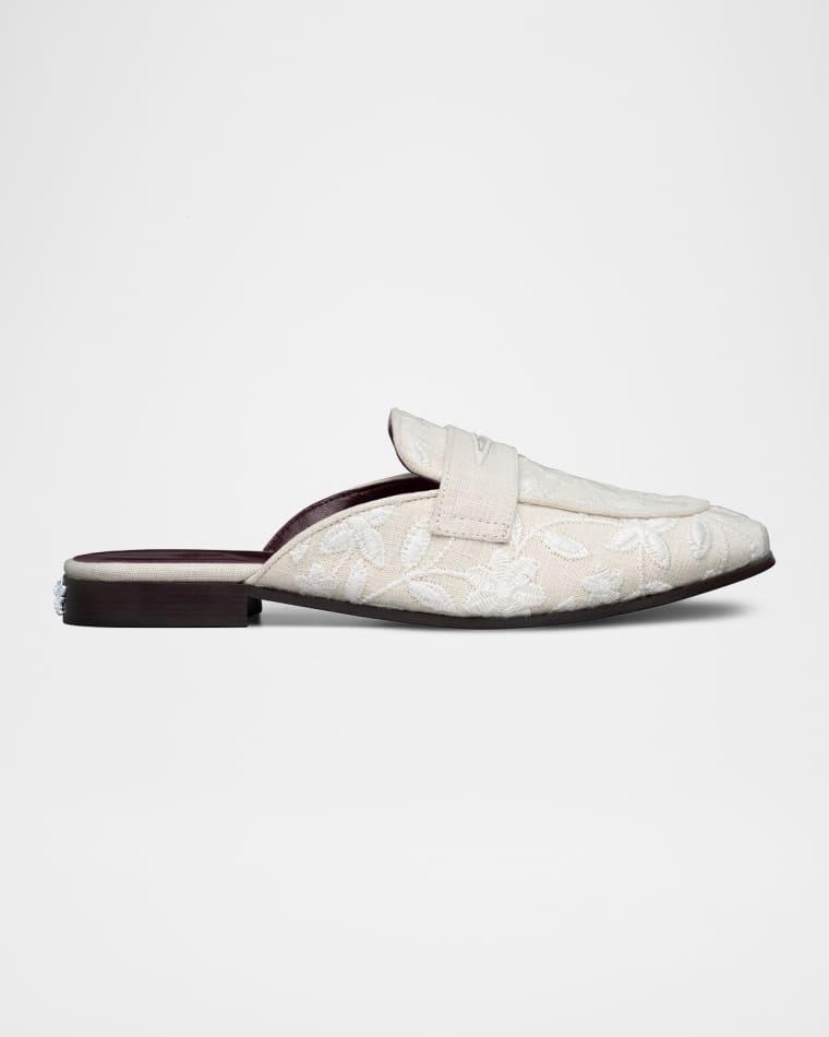 Embroidered Flowers Loafer Mules by BOUGEOTTE