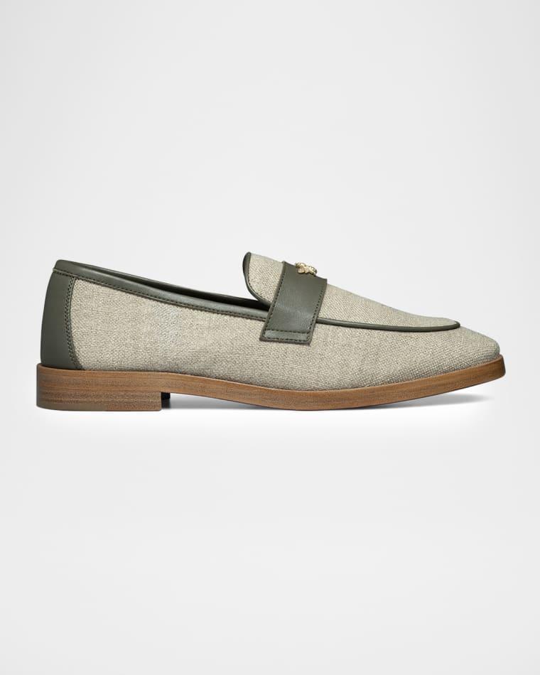 Lofty Flaneur Leather and Raw Linen Penny Loafers by BOUGEOTTE