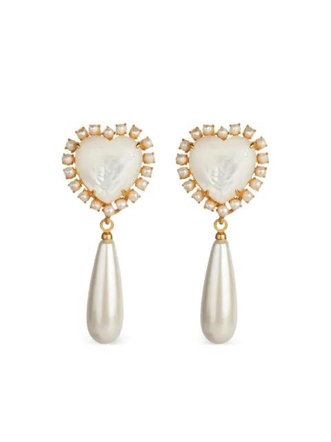 heart-motif pearl drop earrings by BOUNKIT JEWELRY