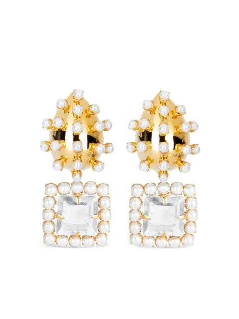 pearl and quartz drop earrings by BOUNKIT JEWELRY