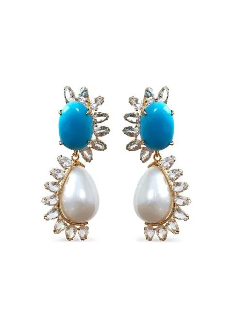 turquoise and pearl drop earrings by BOUNKIT JEWELRY