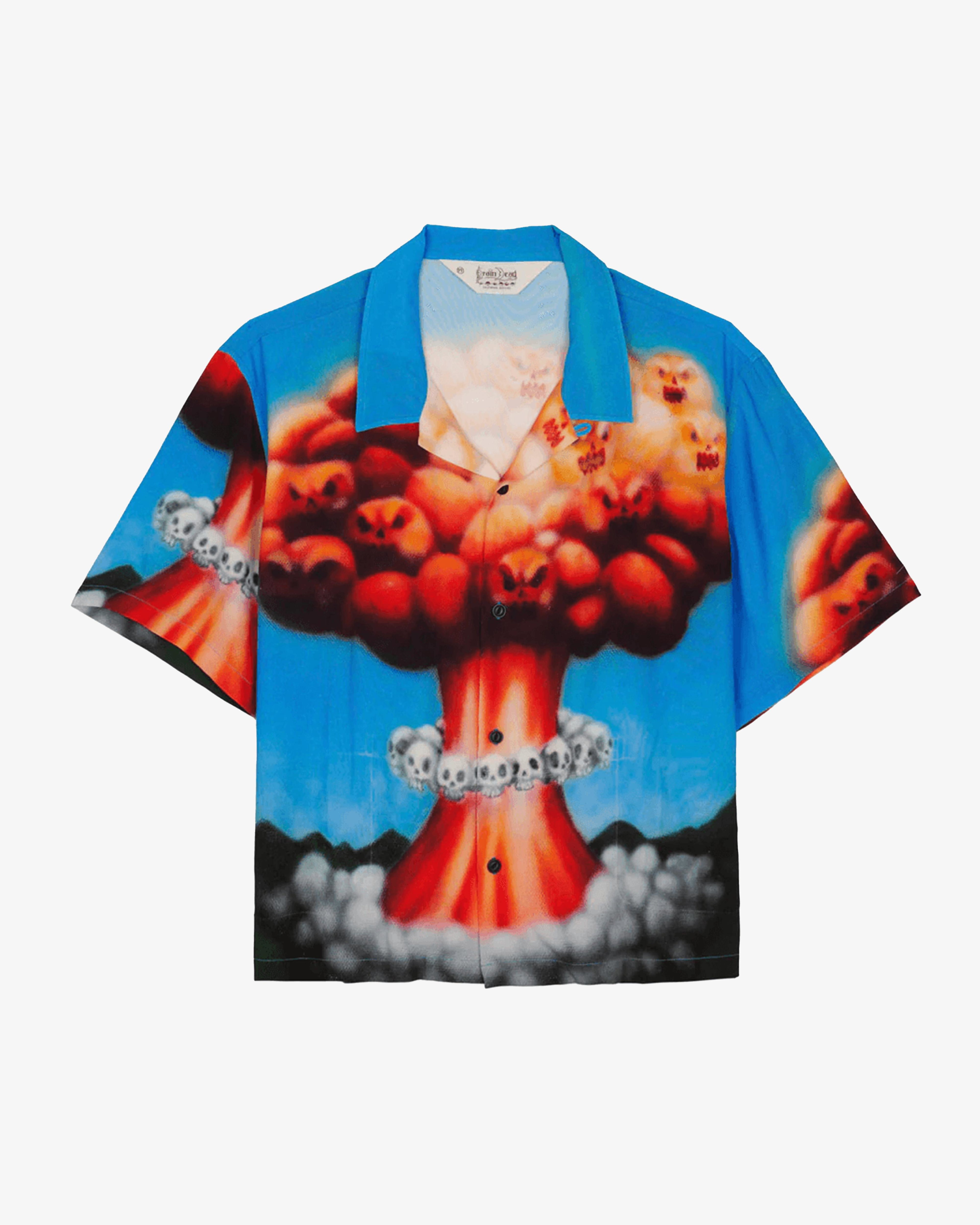 BRAIN DEAD - Men's Explosion Short Sleeve Button Down Shirt - (Blue) by BRAIN DEAD
