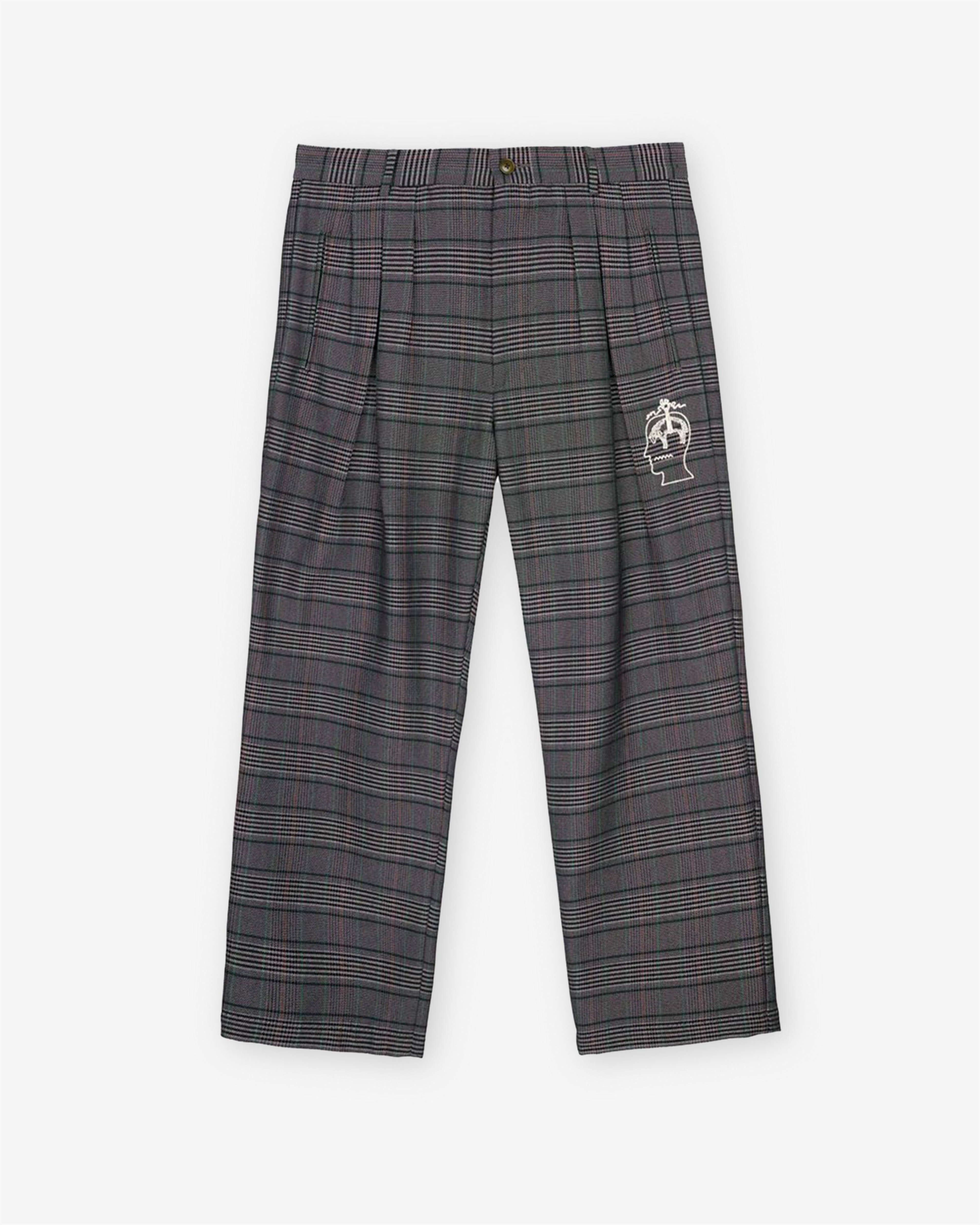 Brain Dead - Brooks Brothers Men's California Glen Check Pleated Trousers - (Grey) by BRAIN DEAD