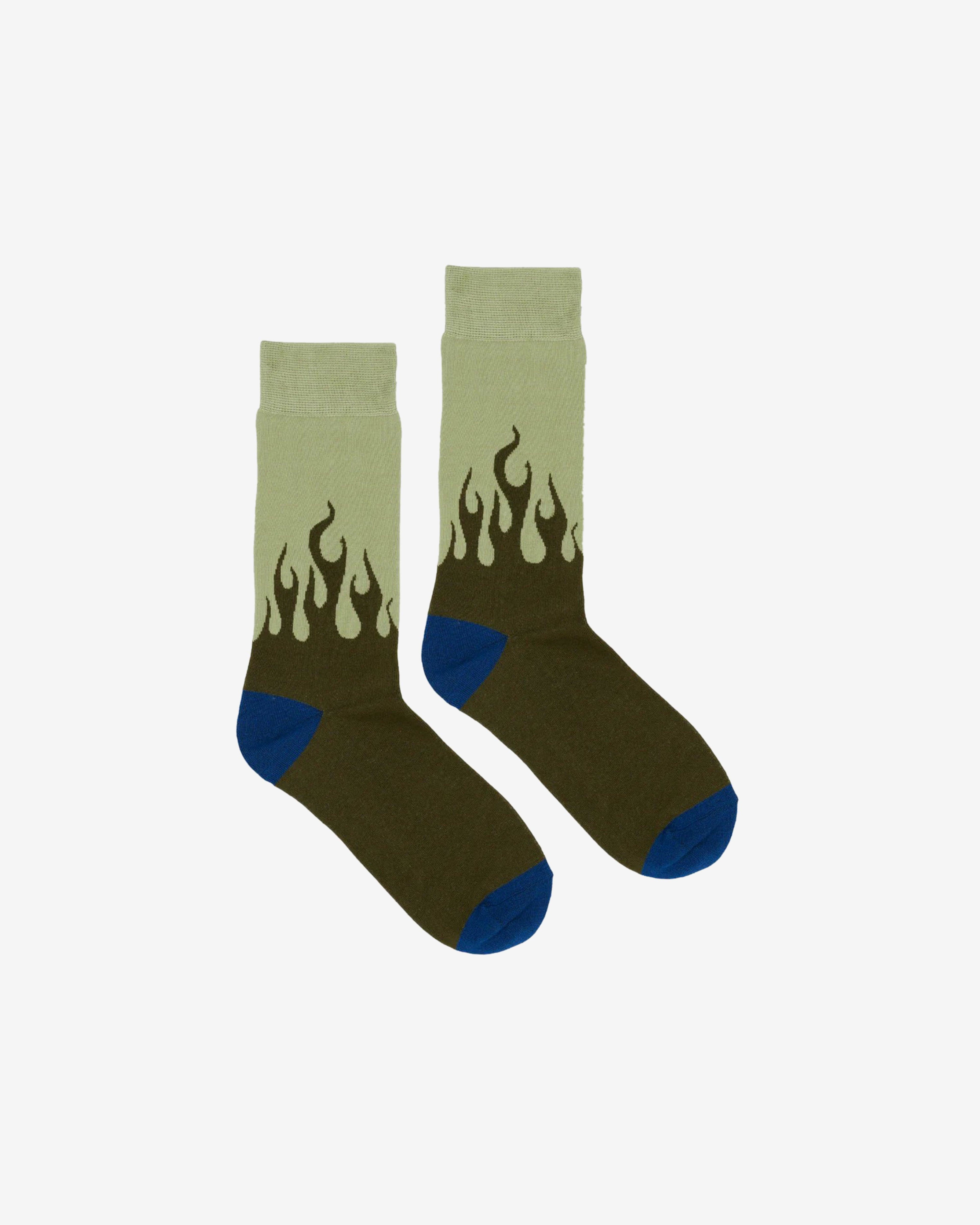Brain Dead - Flames Dress Socks - (Green) by BRAIN DEAD