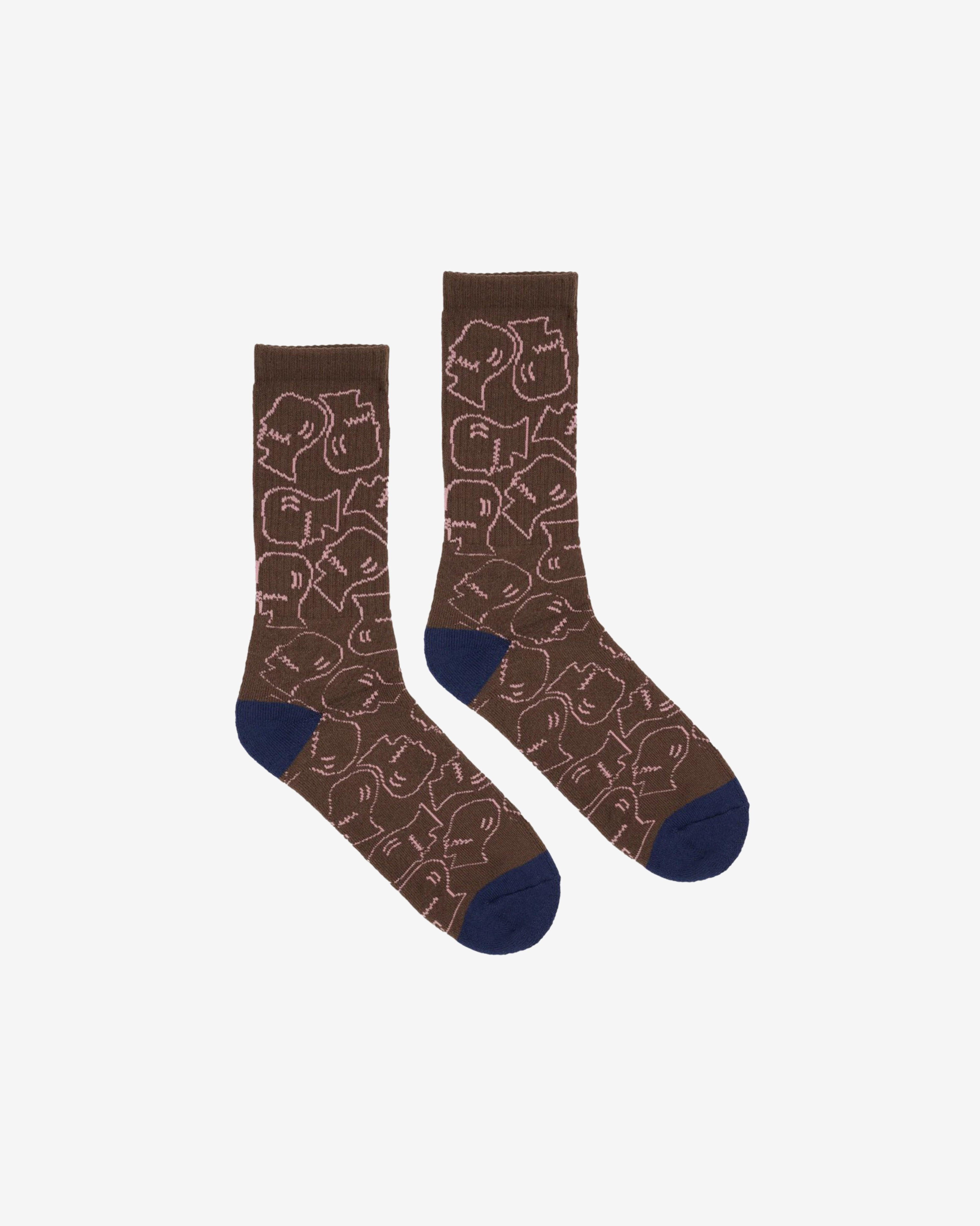 Brain Dead - Logohead Crew Socks - (Brown) by BRAIN DEAD