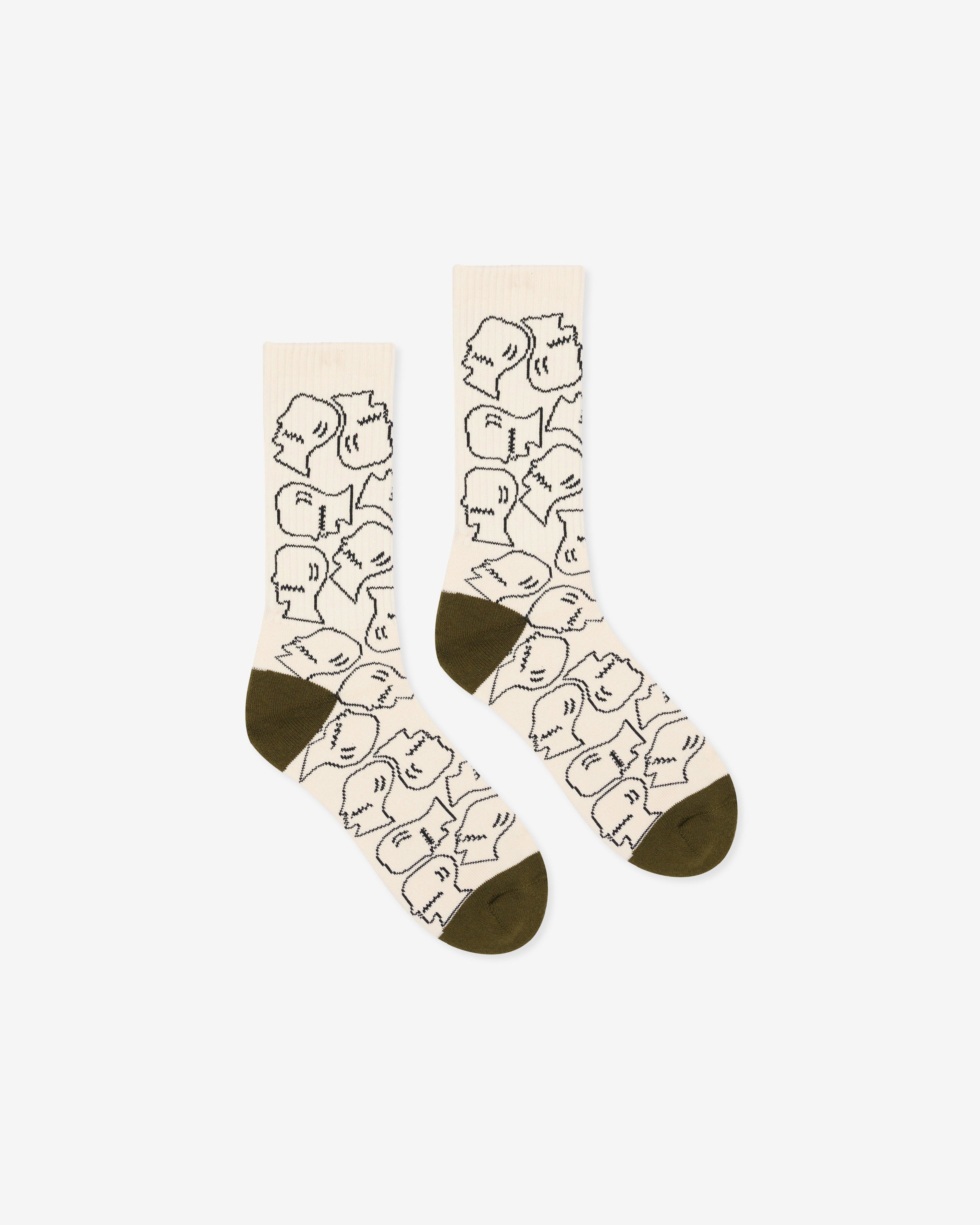 Brain Dead - Logohead Crew Socks - (Cream) by BRAIN DEAD