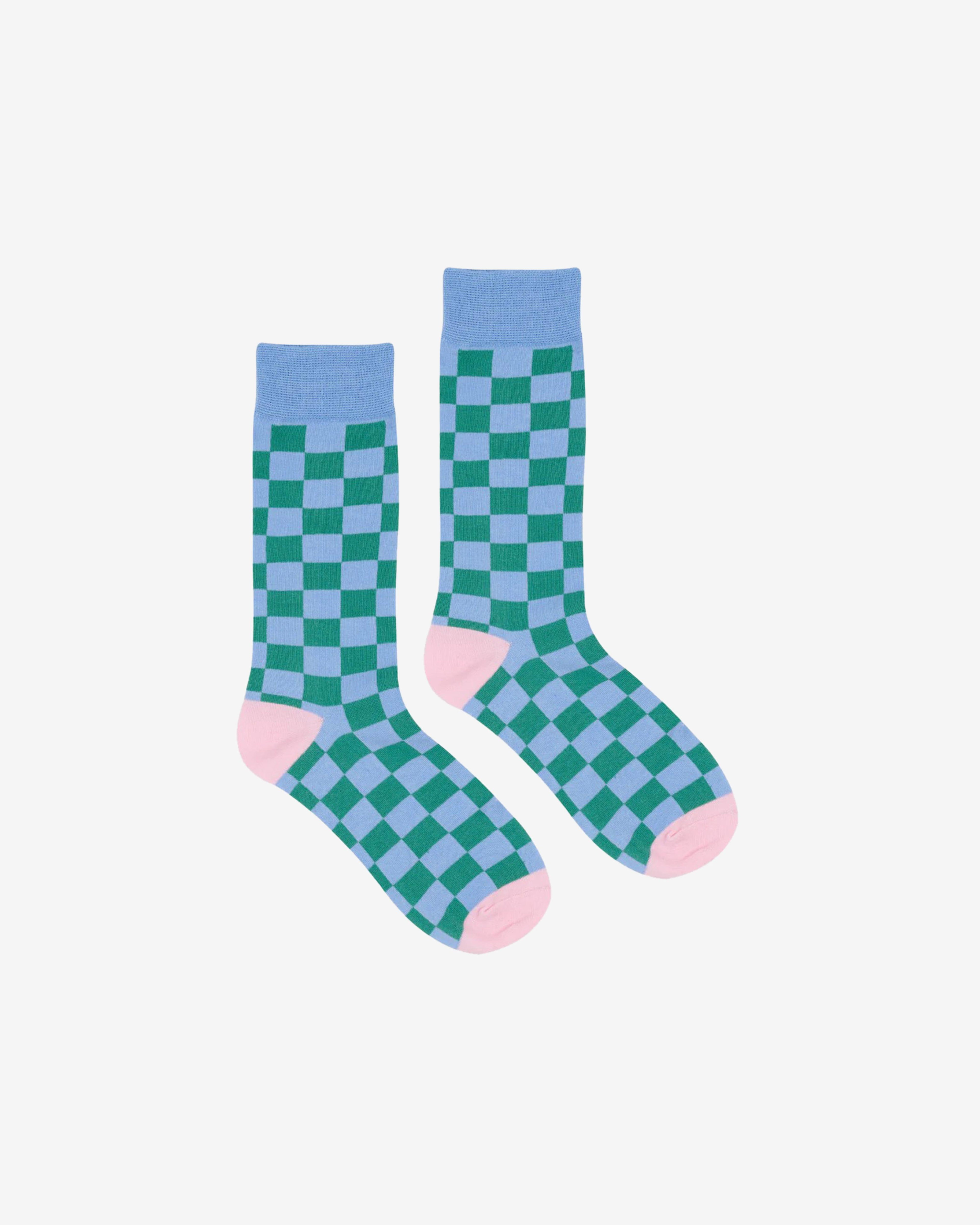 Brain Dead - Logohead Dress Socks - (Blue/Check) by BRAIN DEAD