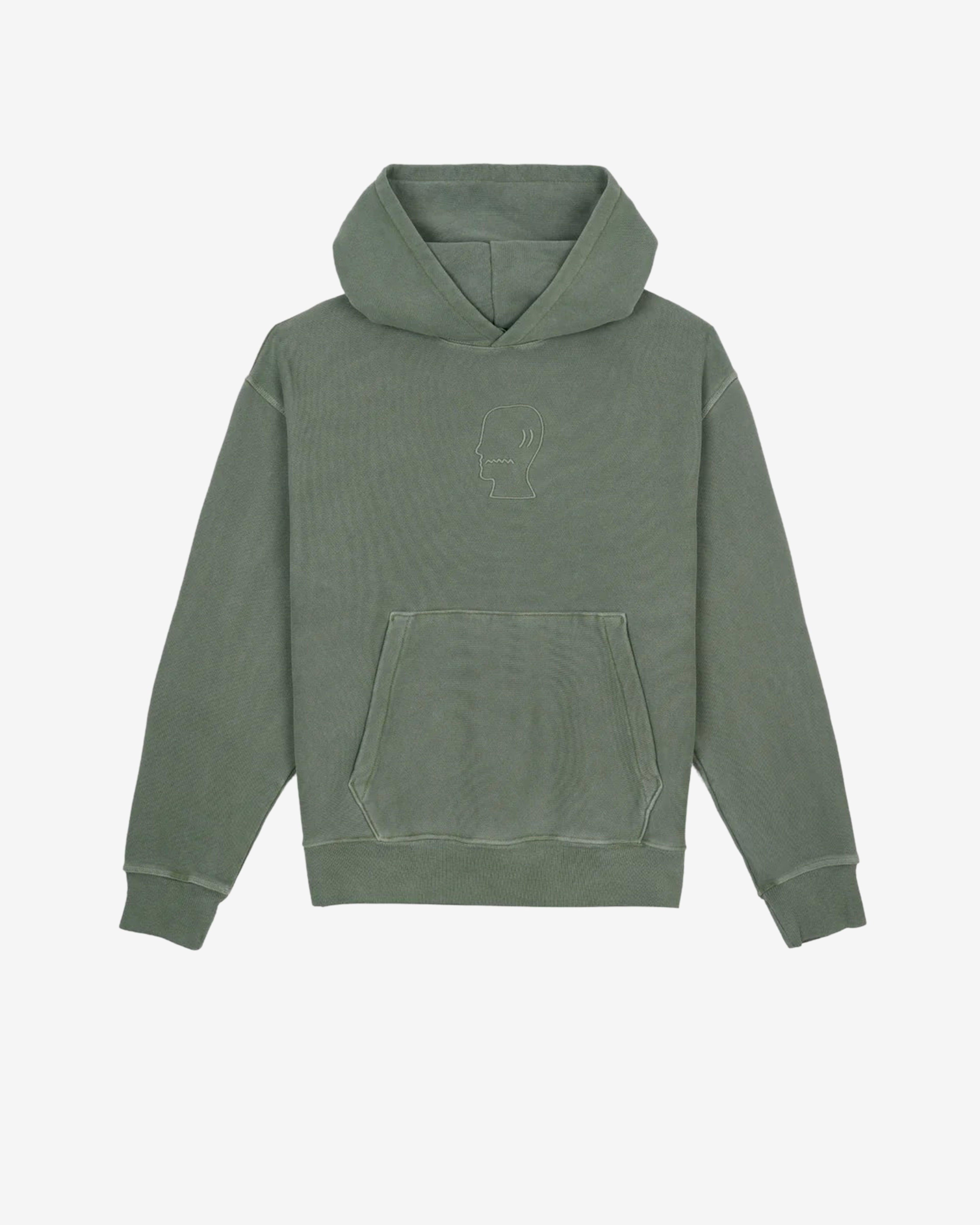 Brain Dead - Men's 3D Embroidered Logohead Garment Dyed Hoodie - (Ivy) by BRAIN DEAD