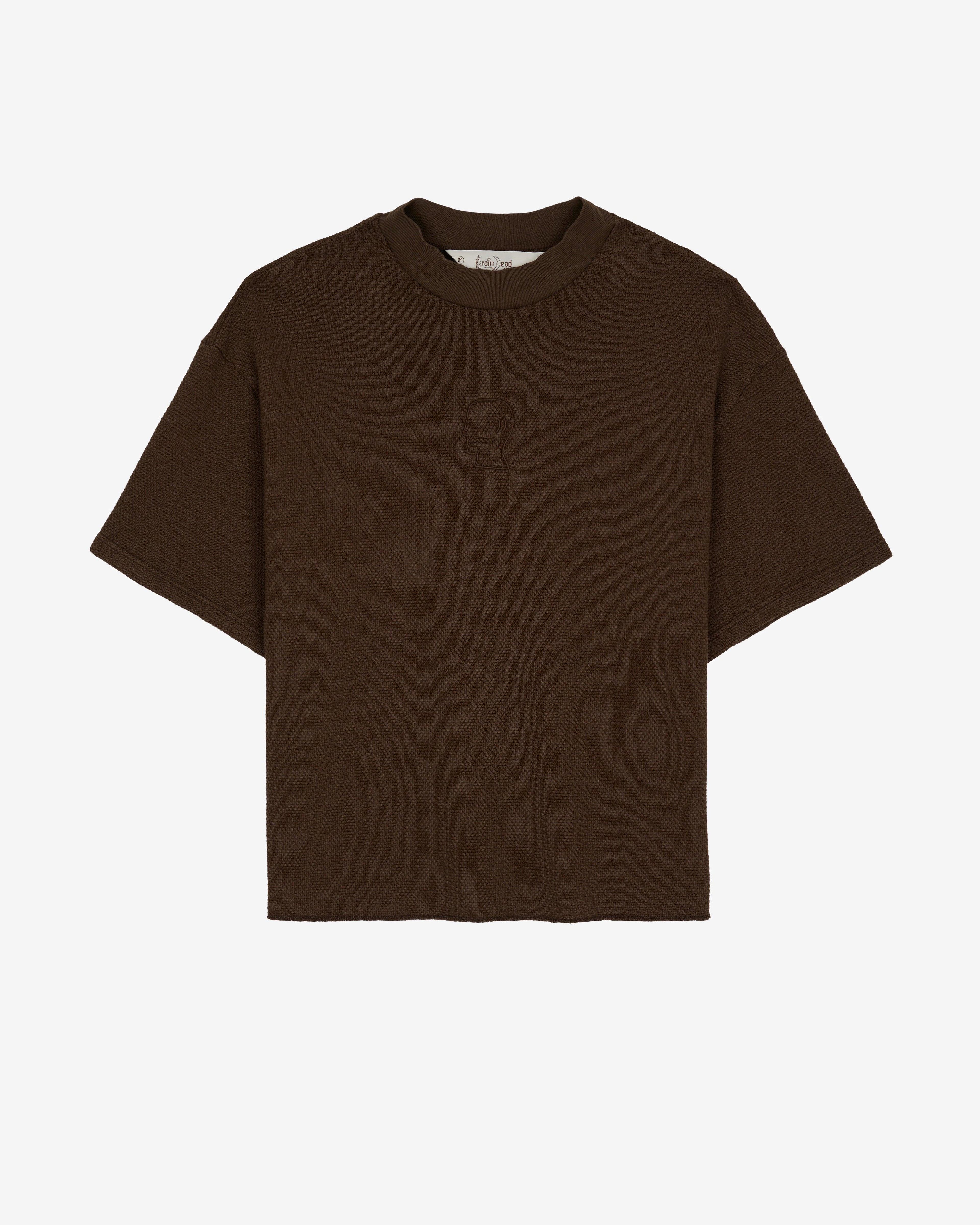 Brain Dead - Men's Boxy Thermal Mock Neck T-Shirt - (Brown) by BRAIN DEAD