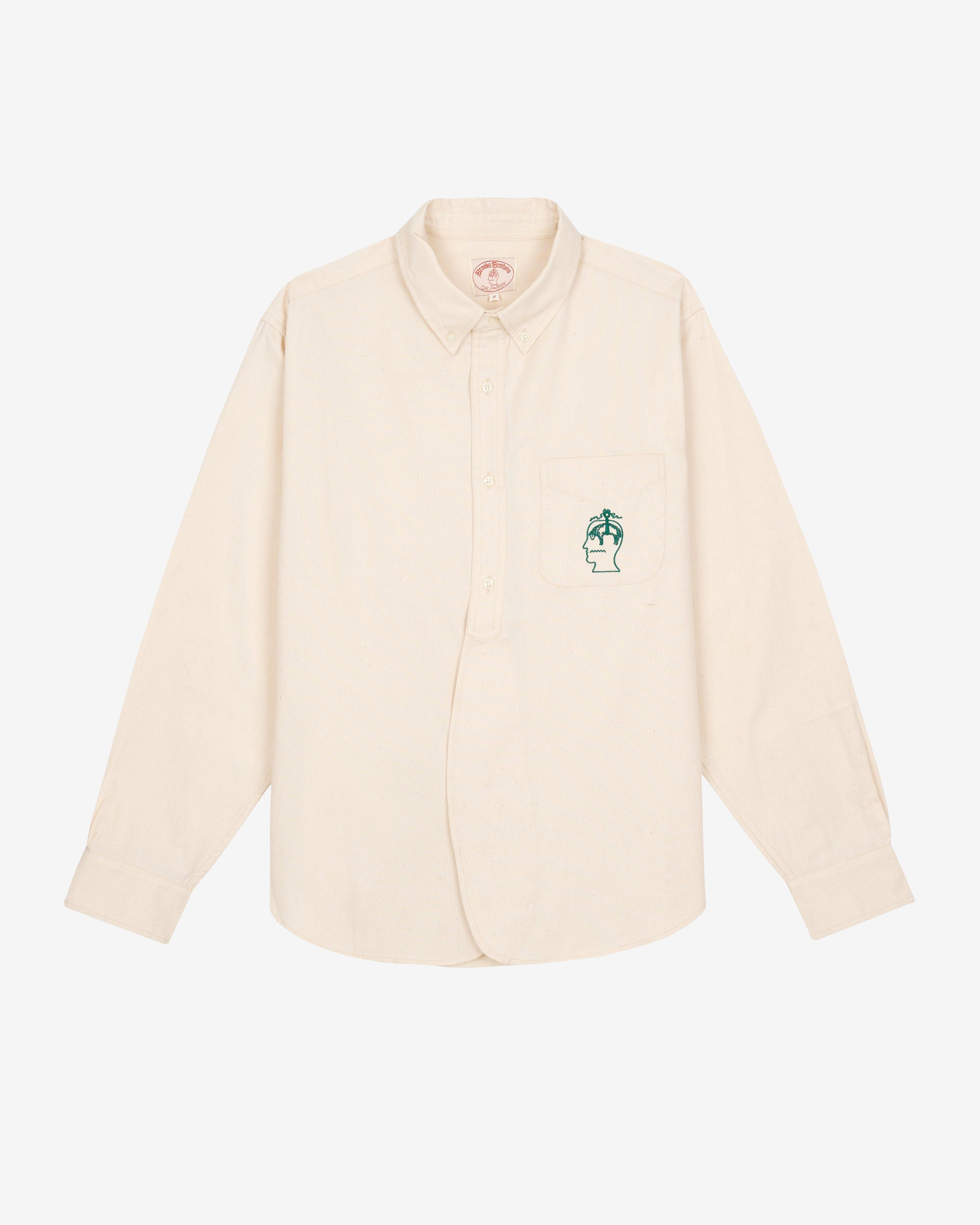 Brain Dead - Men's Brooks Brothers California Half Placket Oxford Button Up - (Natural) by BRAIN DEAD