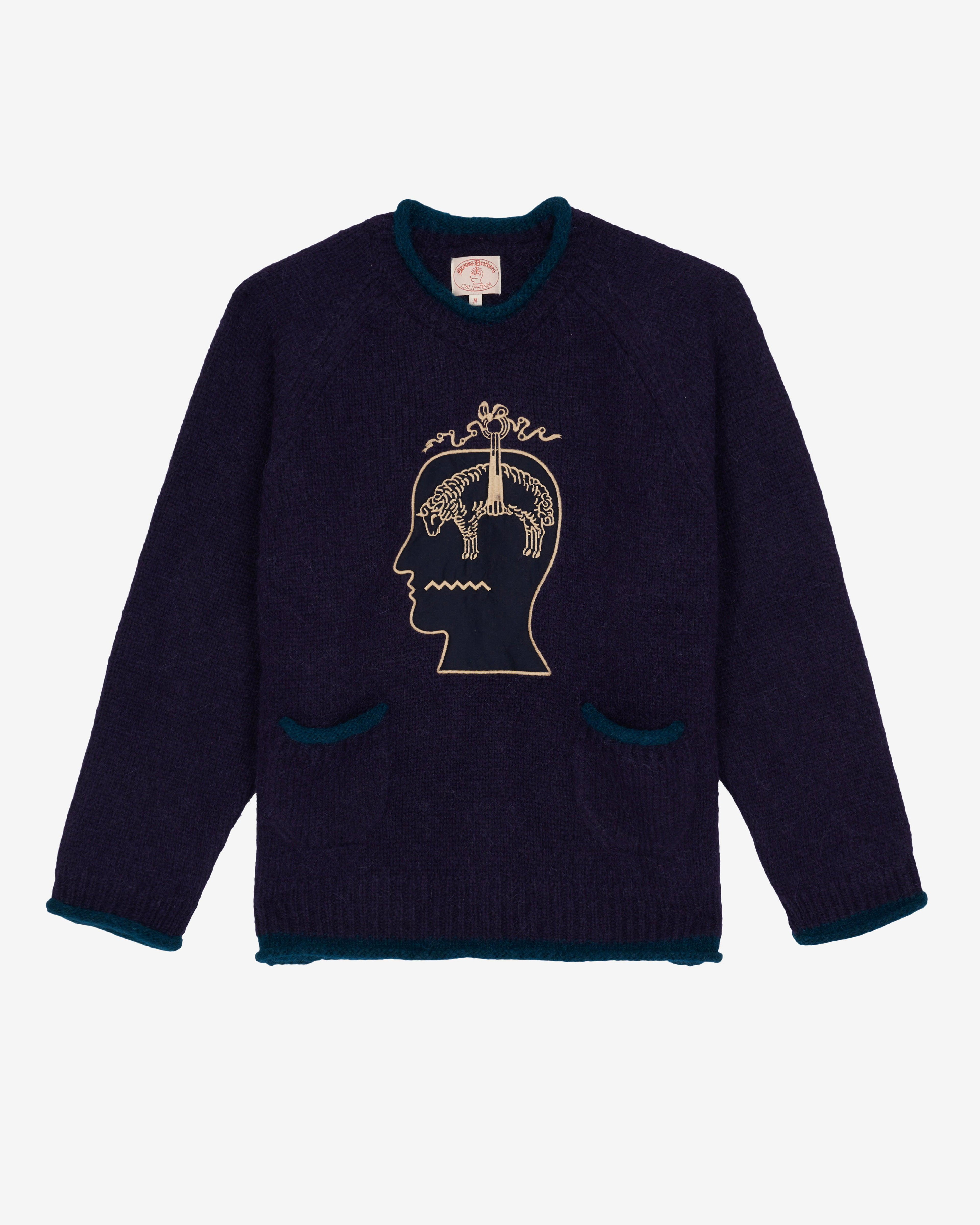 Brain Dead - Men's Brooks Brothers California Rolled Neck Sweater - (Navy) by BRAIN DEAD