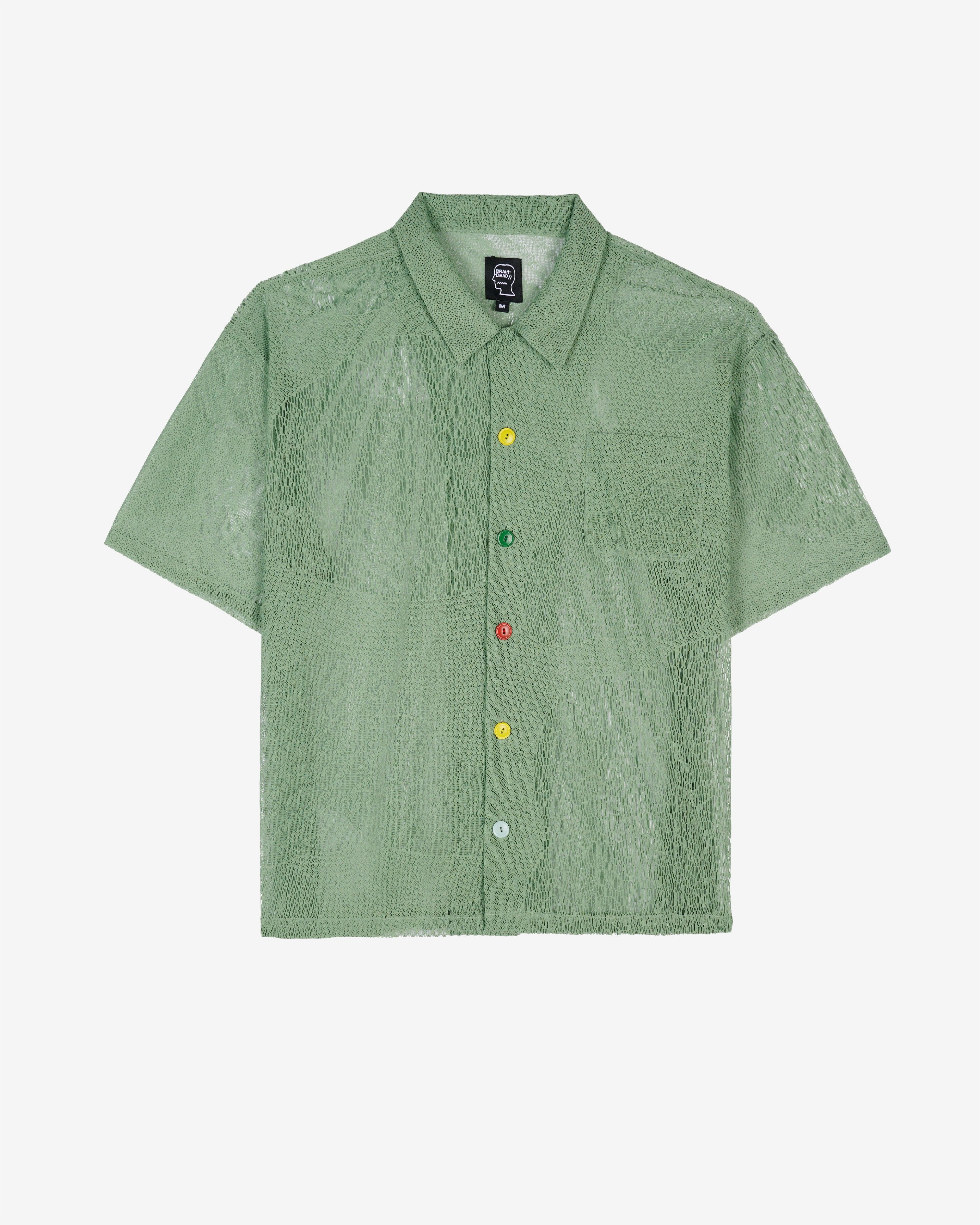 Brain Dead - Men's Engineered Mesh Short Sleeve Shirt - (Green) by BRAIN DEAD