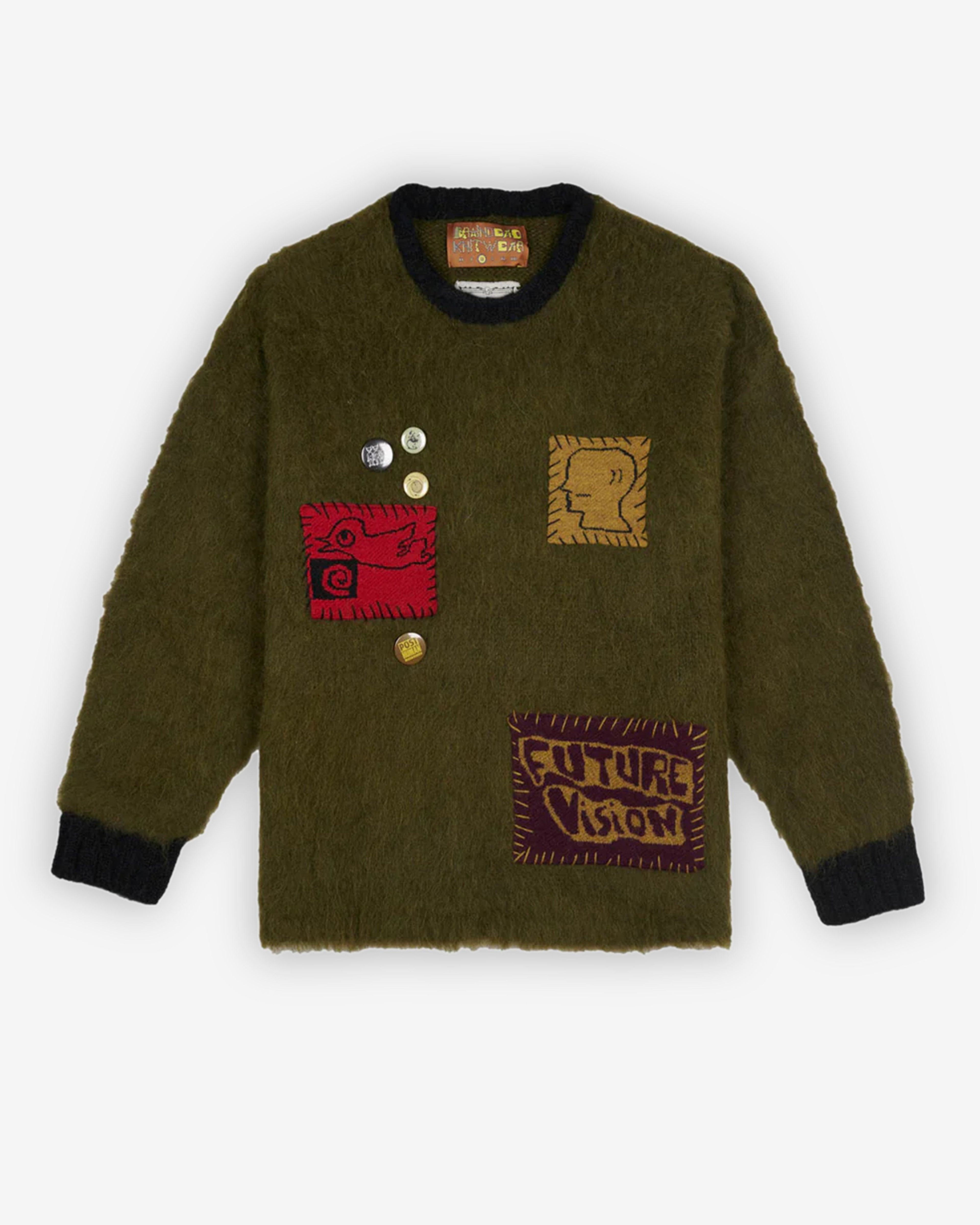 Brain Dead - Men's Future Vision Boxy Knit Sweater - (Olive) by BRAIN DEAD