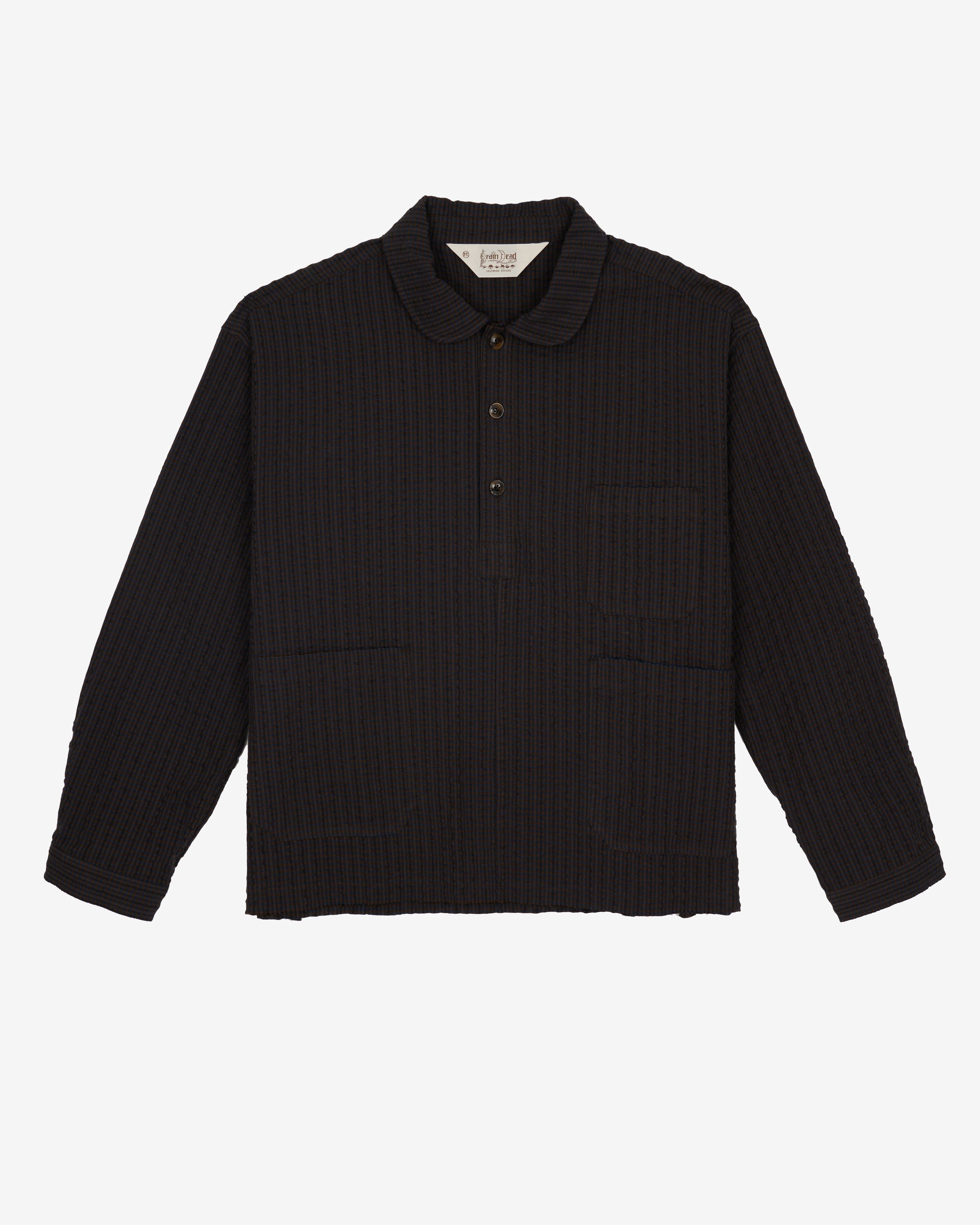 Brain Dead - Men's Gingham Round Collar Shirt - (Black) by BRAIN DEAD