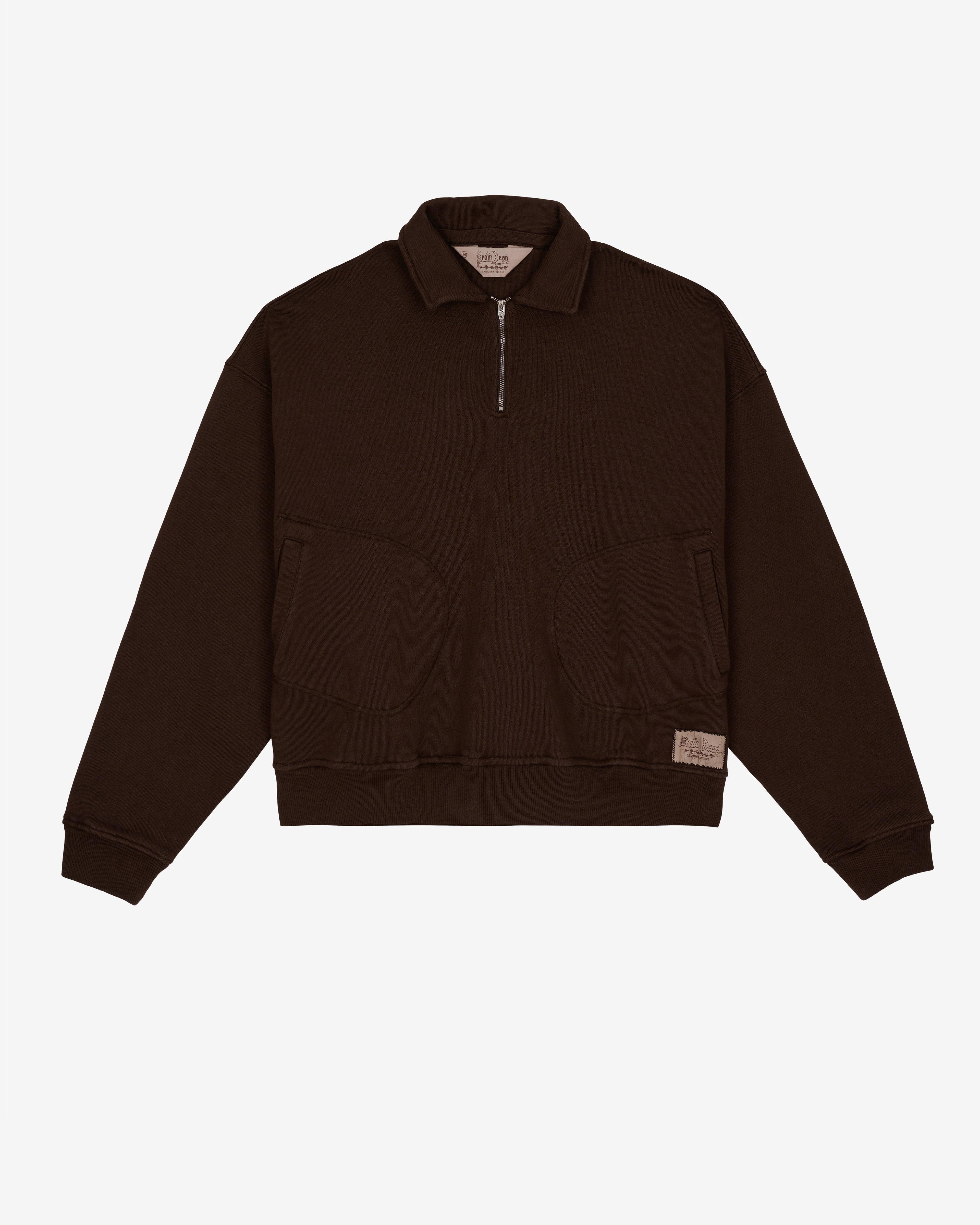 Brain Dead - Men's Half Zip Collared Sweatshirt - (Brown) by BRAIN DEAD