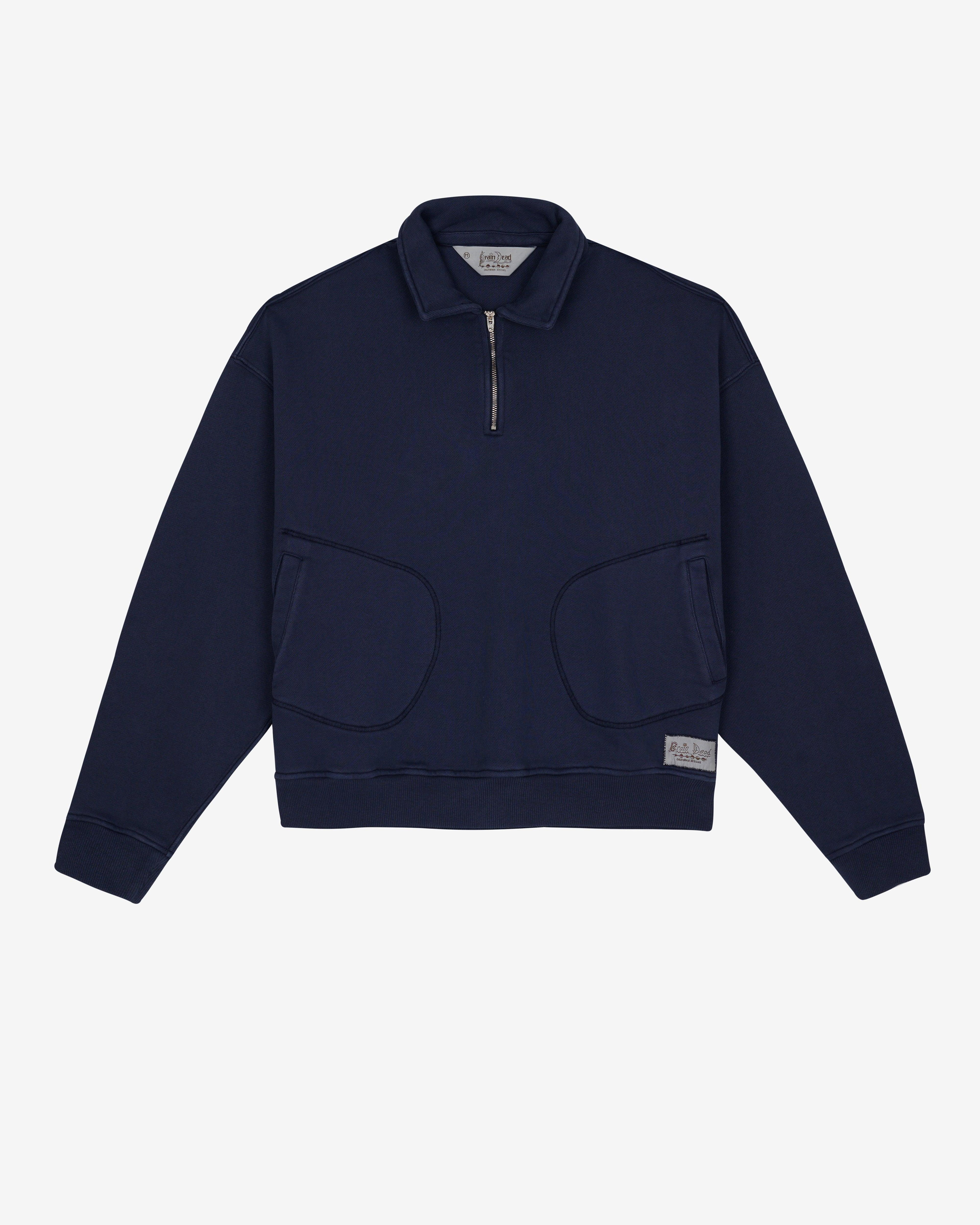 Brain Dead - Men's Half Zip Collared Sweatshirt - (Midnight) by BRAIN DEAD