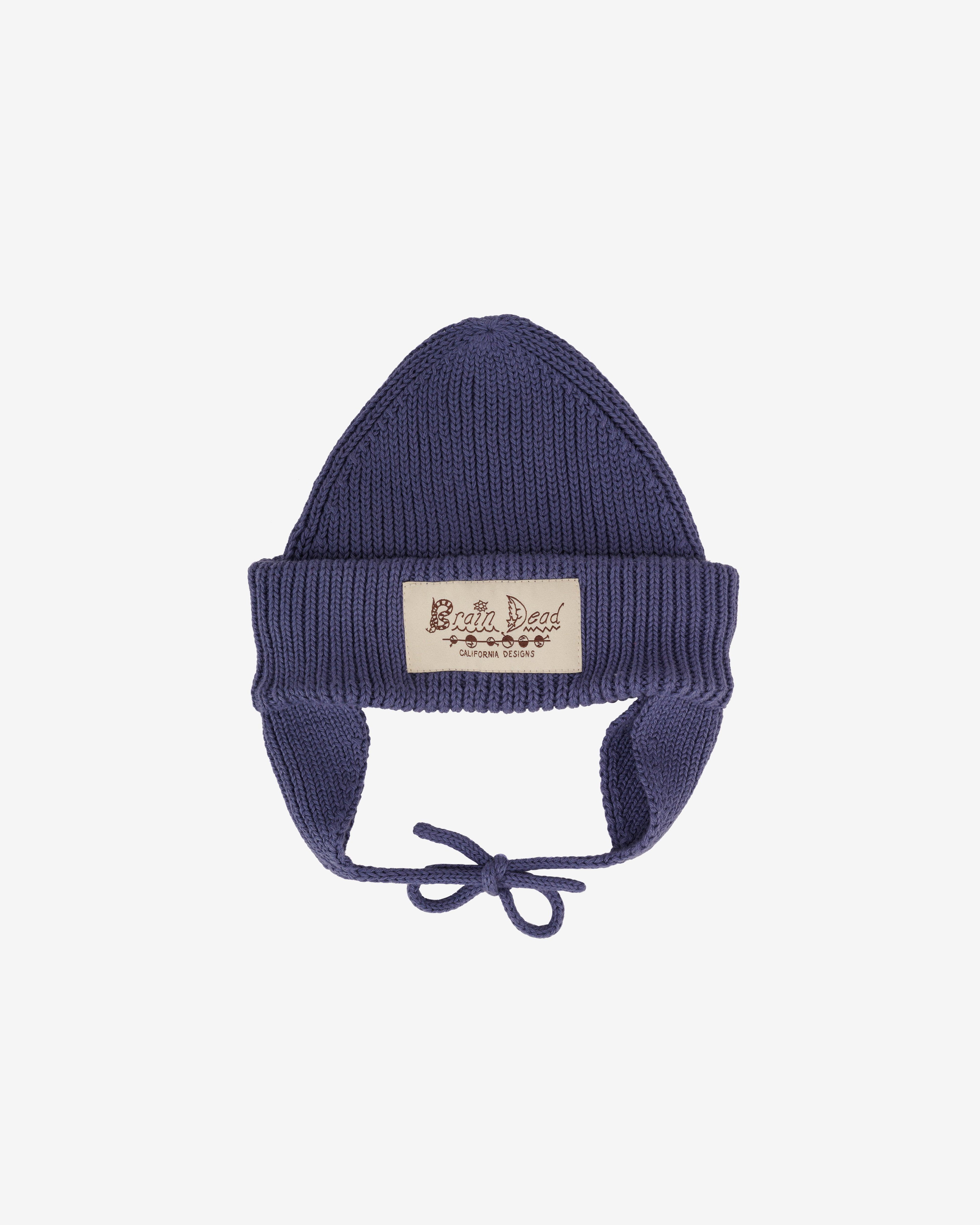Brain Dead - Men's Knitted Ear Flap Beanie - (Blue) by BRAIN DEAD