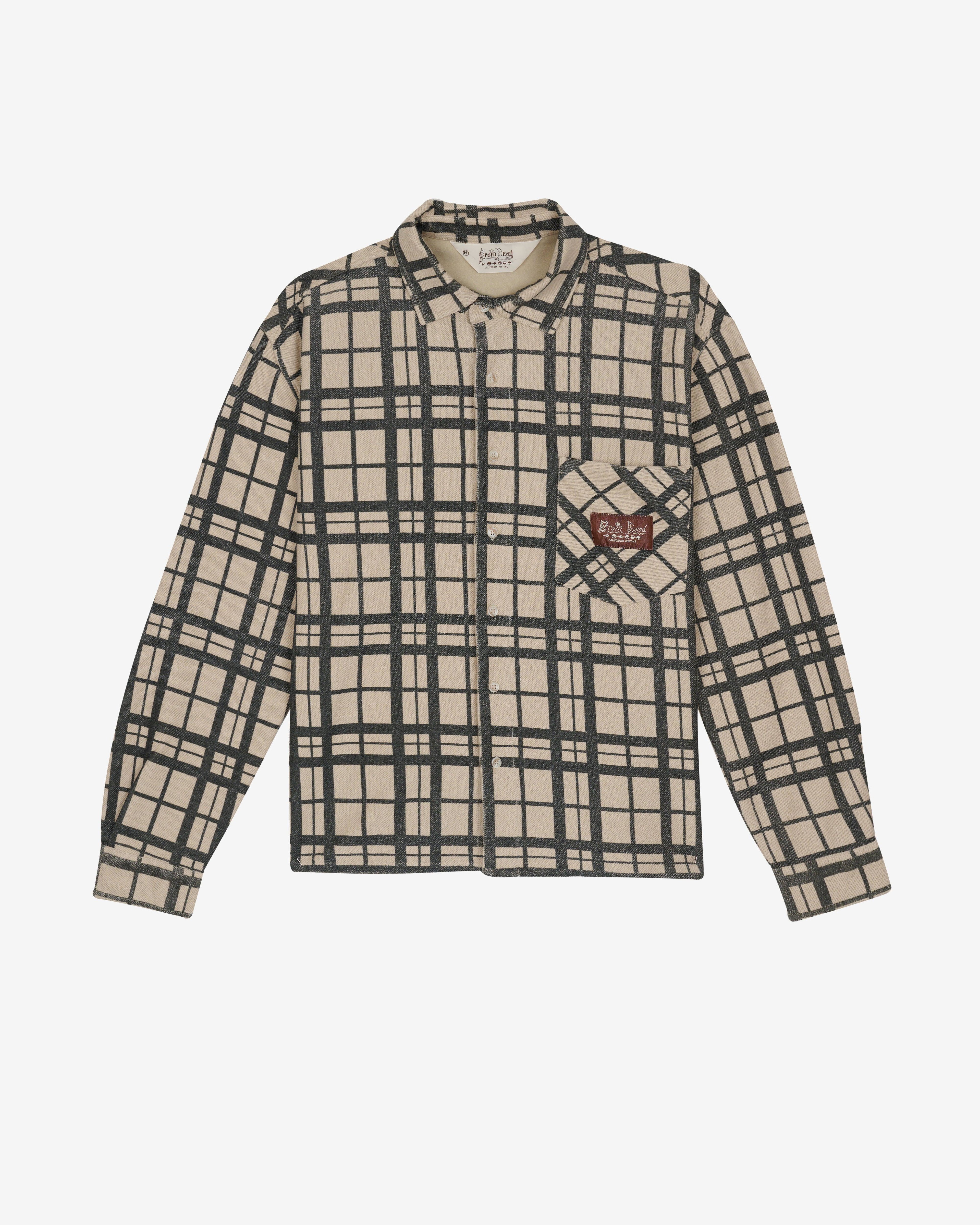 Brain Dead - Men's Plaid French Terry Button Up - (Sand) by BRAIN DEAD