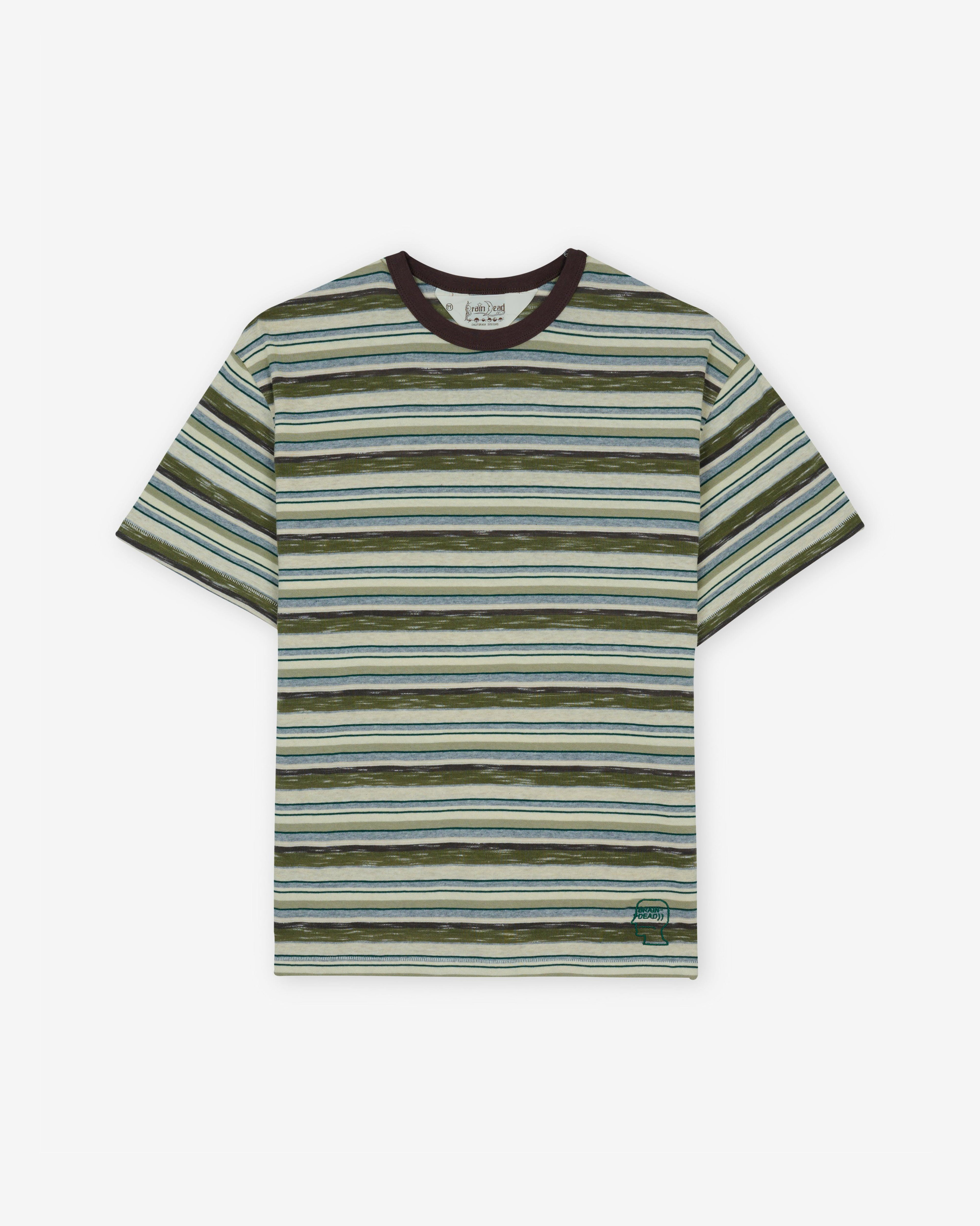 Brain Dead - Mens' Toni Stripe T-Shirt - (Olive) by BRAIN DEAD