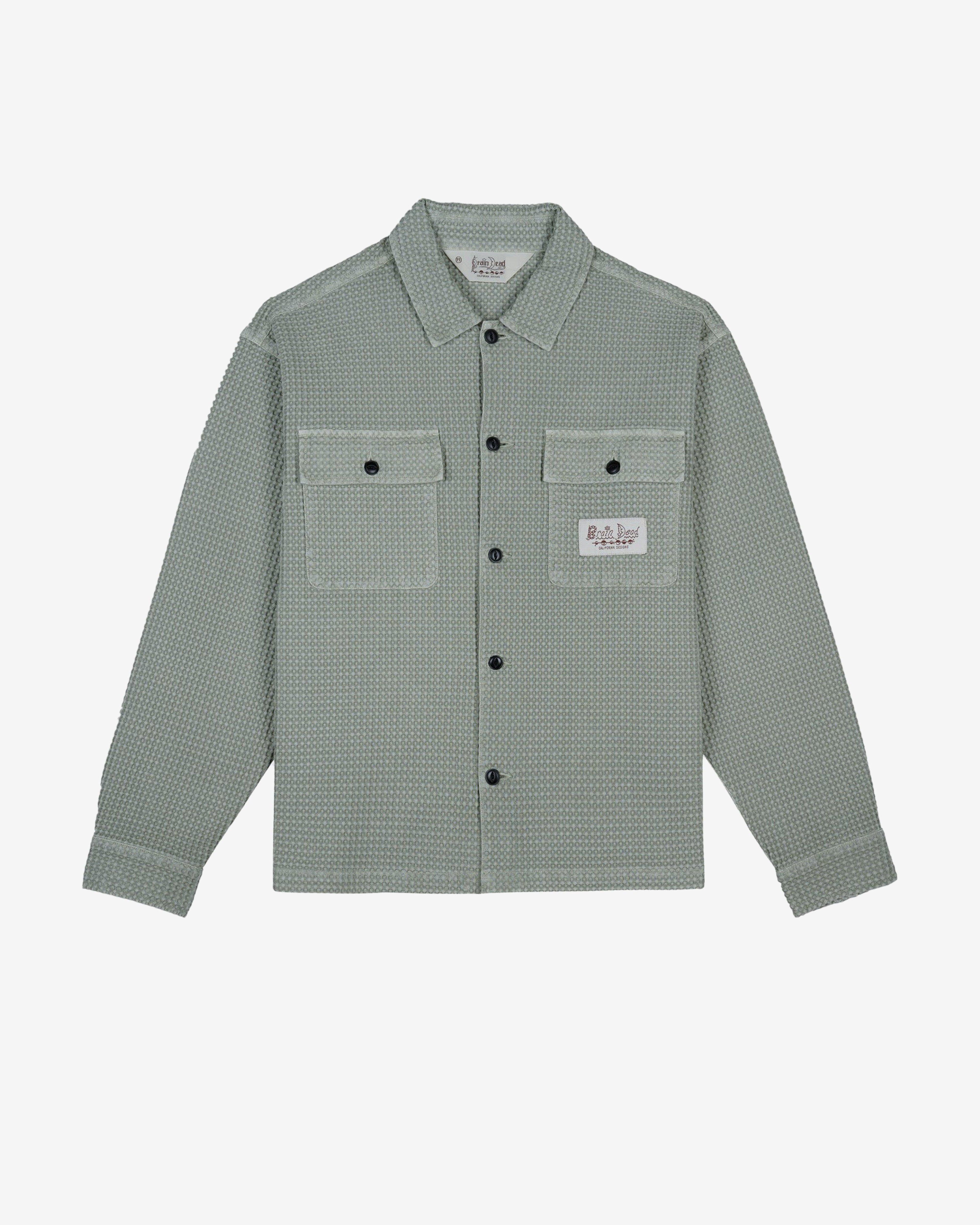 Brain Dead - Men's Waffle Button Front Shirt - (Silver Pine) by BRAIN DEAD