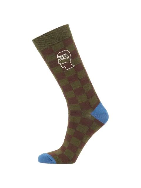 Logohead checkered socks by BRAIN DEAD