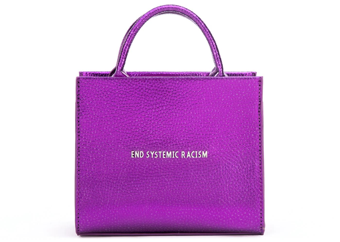 "End Systemic Racism" ESR Tote Vegan Leather Metallic Purple by BRANDON BLACKWOOD