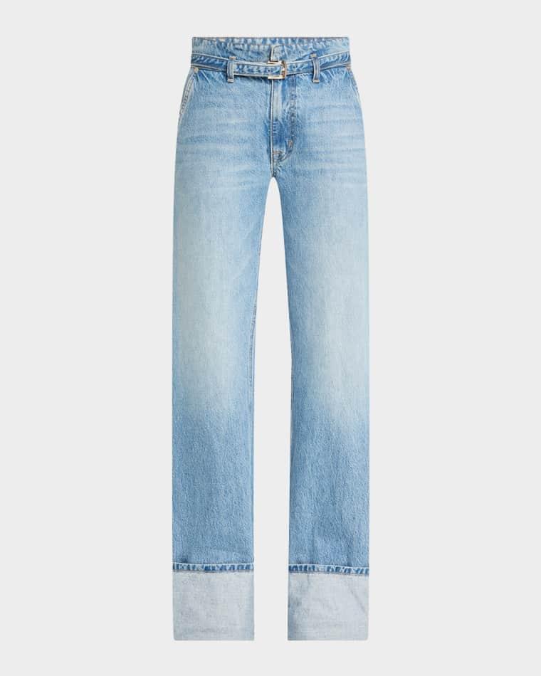 Alexa Belted Wide-Leg Cuffed Jeans by BRANDON MAXWELL