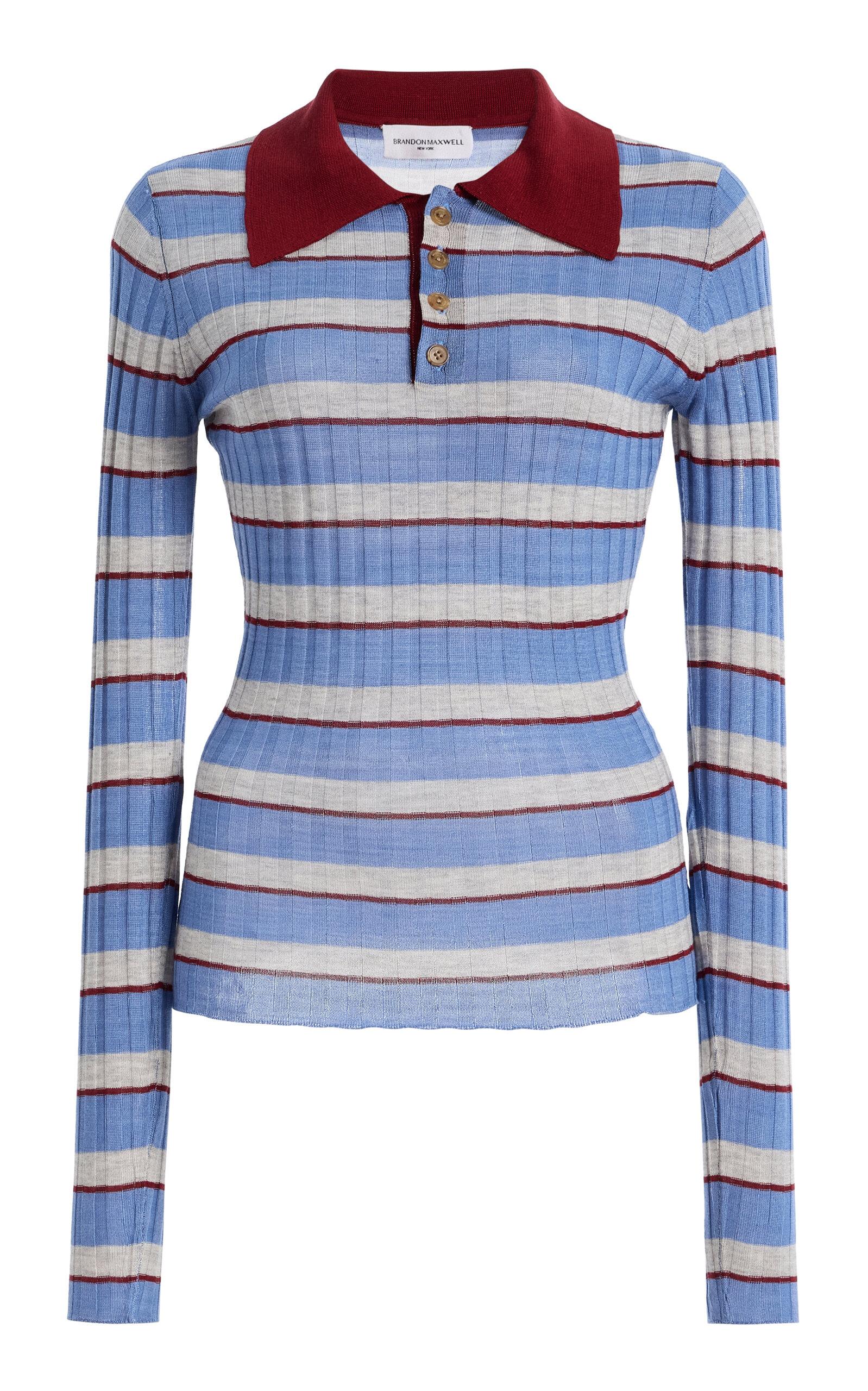 Brandon Maxwell The Joni Striped Silk-Cashmere Polo Top - Moda Operandi by BRANDON MAXWELL