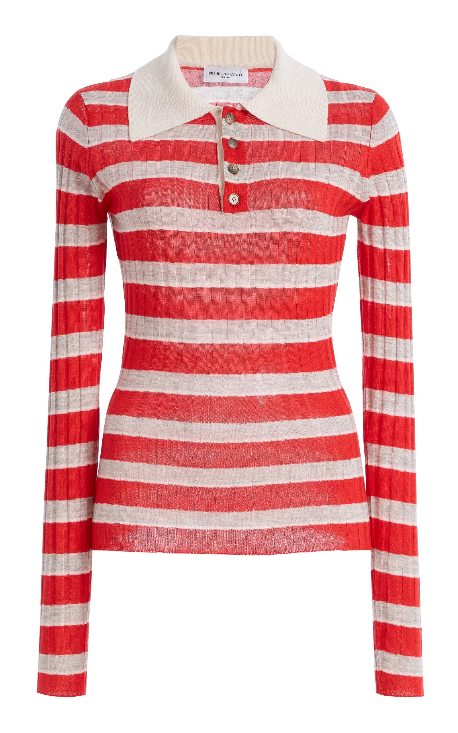 Brandon Maxwell The Joni Striped Silk-Cashmere Polo Top - Moda Operandi by BRANDON MAXWELL