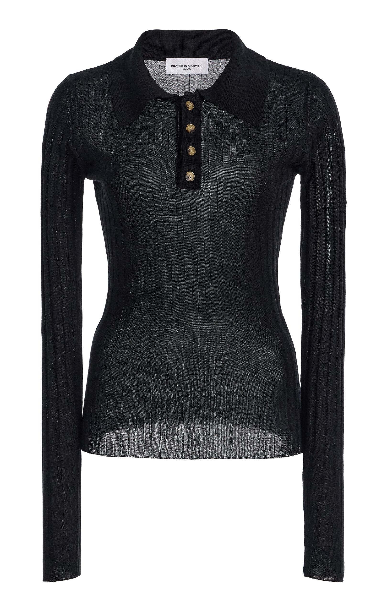 Brandon Maxwell The Joni Striped Silk-Cashmere Polo Top - Moda Operandi by BRANDON MAXWELL