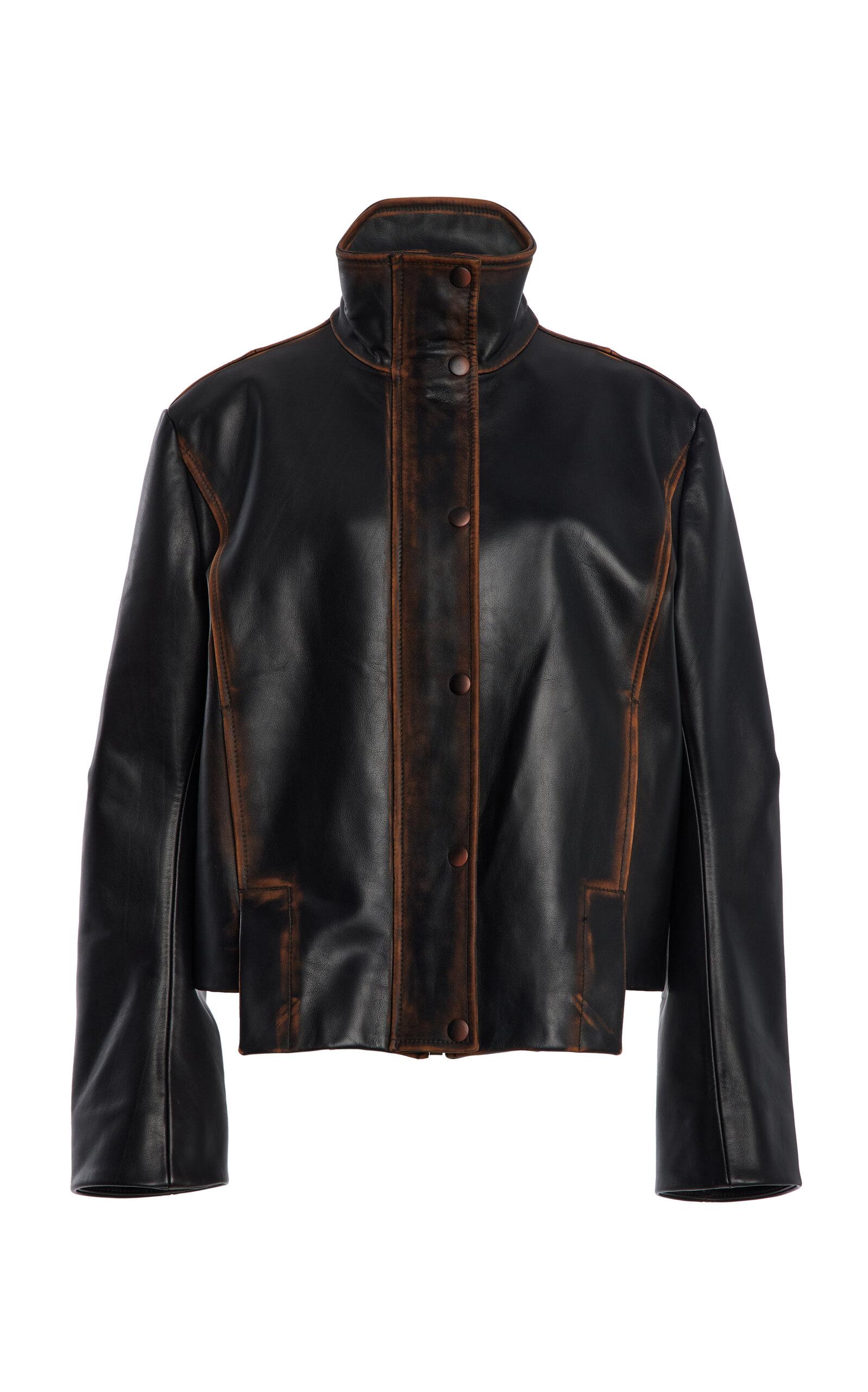 Brandon Maxwell The Mason High-Neck Hand Distressed Leather Jacket - Moda Operandi by BRANDON MAXWELL