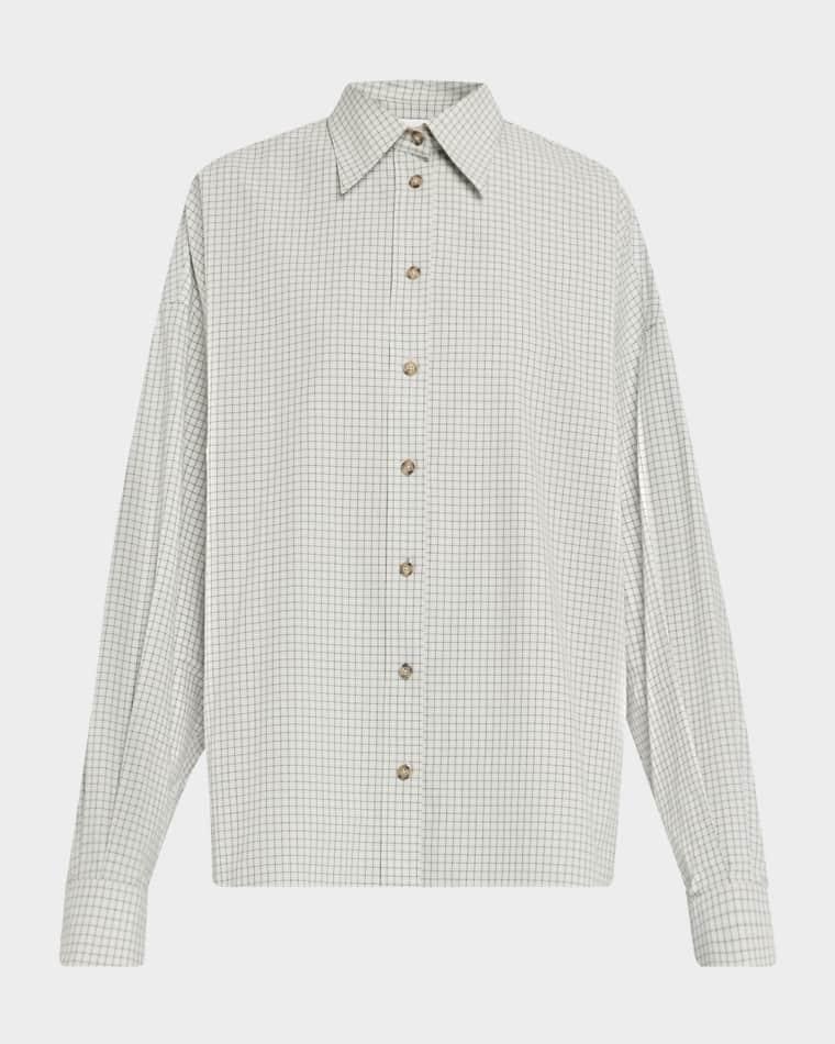 Harvey Check Button-Down Boyfriend Shirt by BRANDON MAXWELL