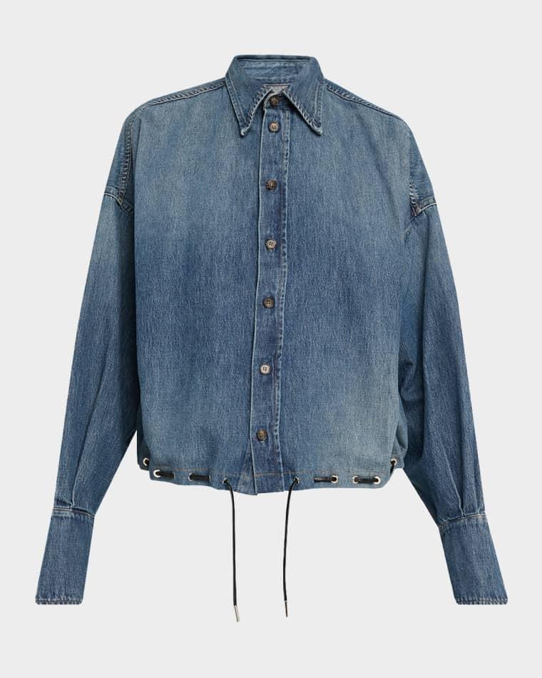 Leland Denim Drawstring Bubble Shirt by BRANDON MAXWELL