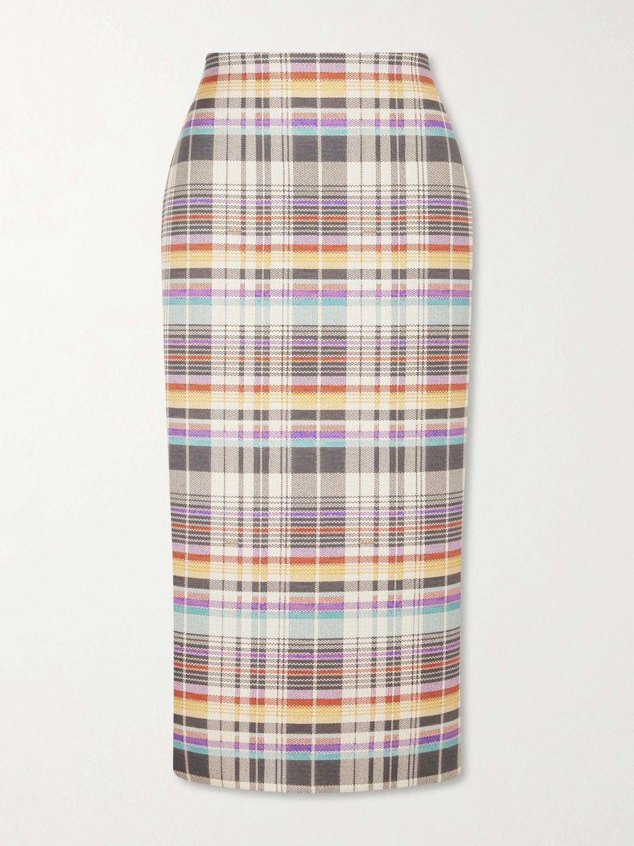 Mercer Bonded checked wool and silk-blend midi skirt by BRANDON MAXWELL
