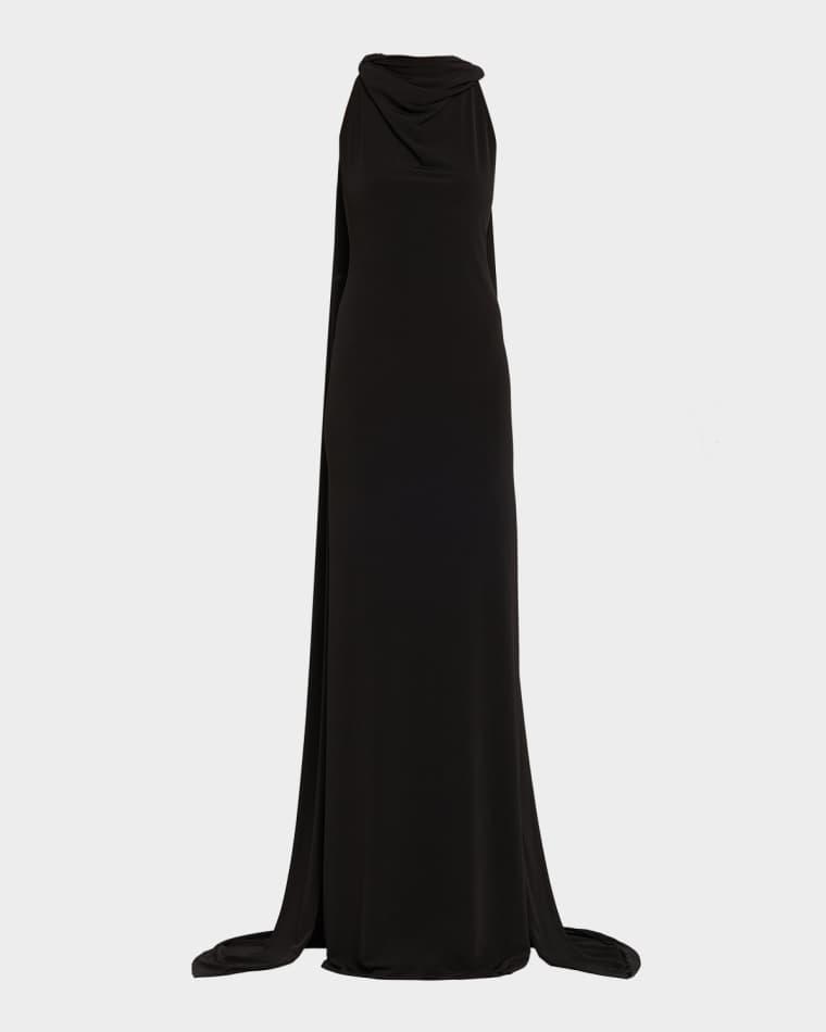 Presley High-Neck Sleeveless Cape Gown by BRANDON MAXWELL