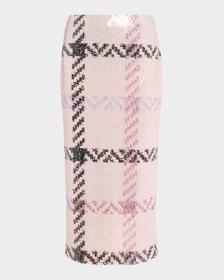 The Mercer Paillette Check Midi Skirt by BRANDON MAXWELL