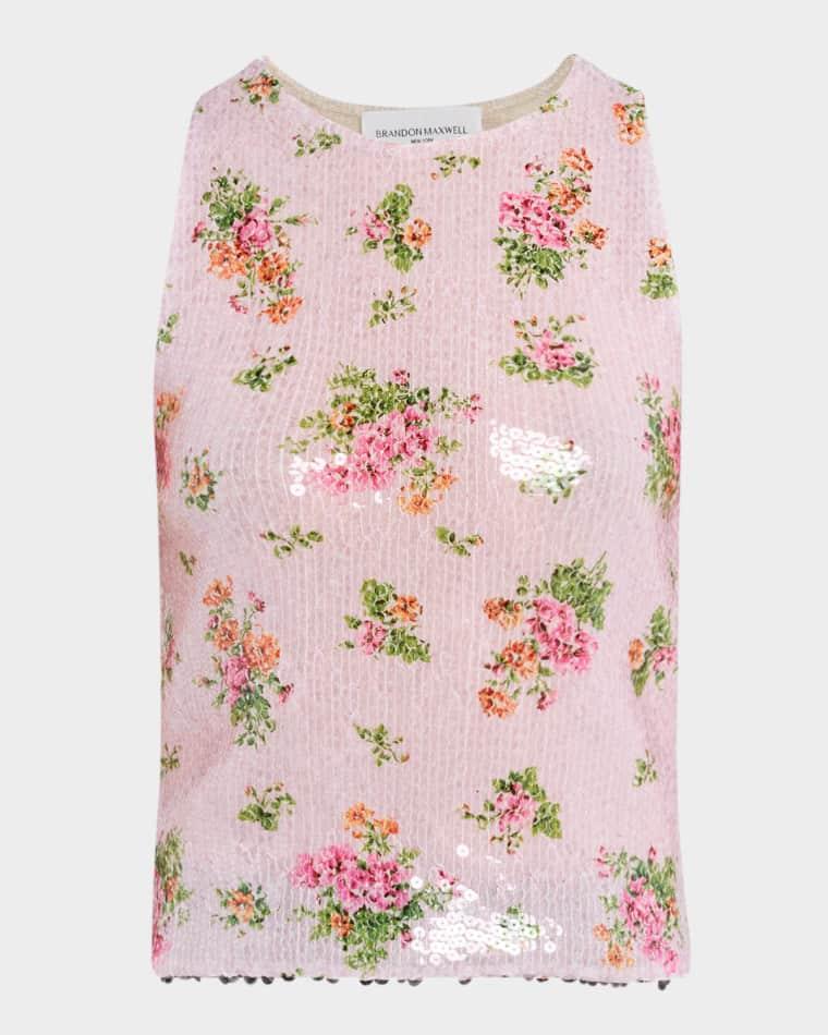 The Noemi Floral Paillette Knit Tank Top by BRANDON MAXWELL
