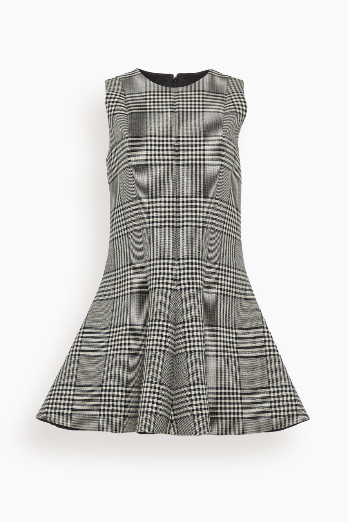 The Sophie Crew Neck Fitted Mini Dress in Prince of Wales Plaid by BRANDON MAXWELL